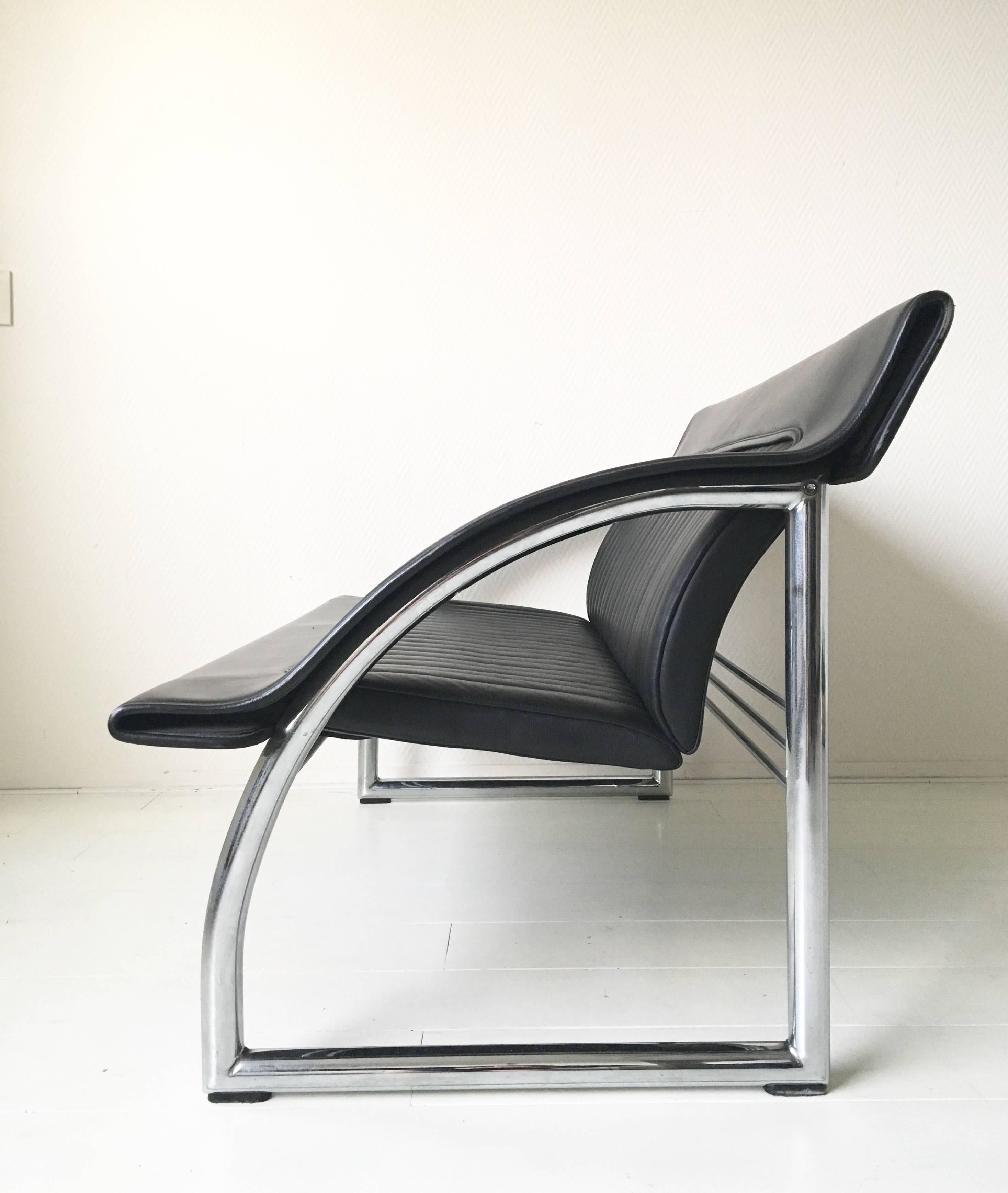 Mid-Century Modern De Sede DS-127, Rare canapé et fauteuil de salon en cuir noir par Gerd Lange, années 1980 en vente