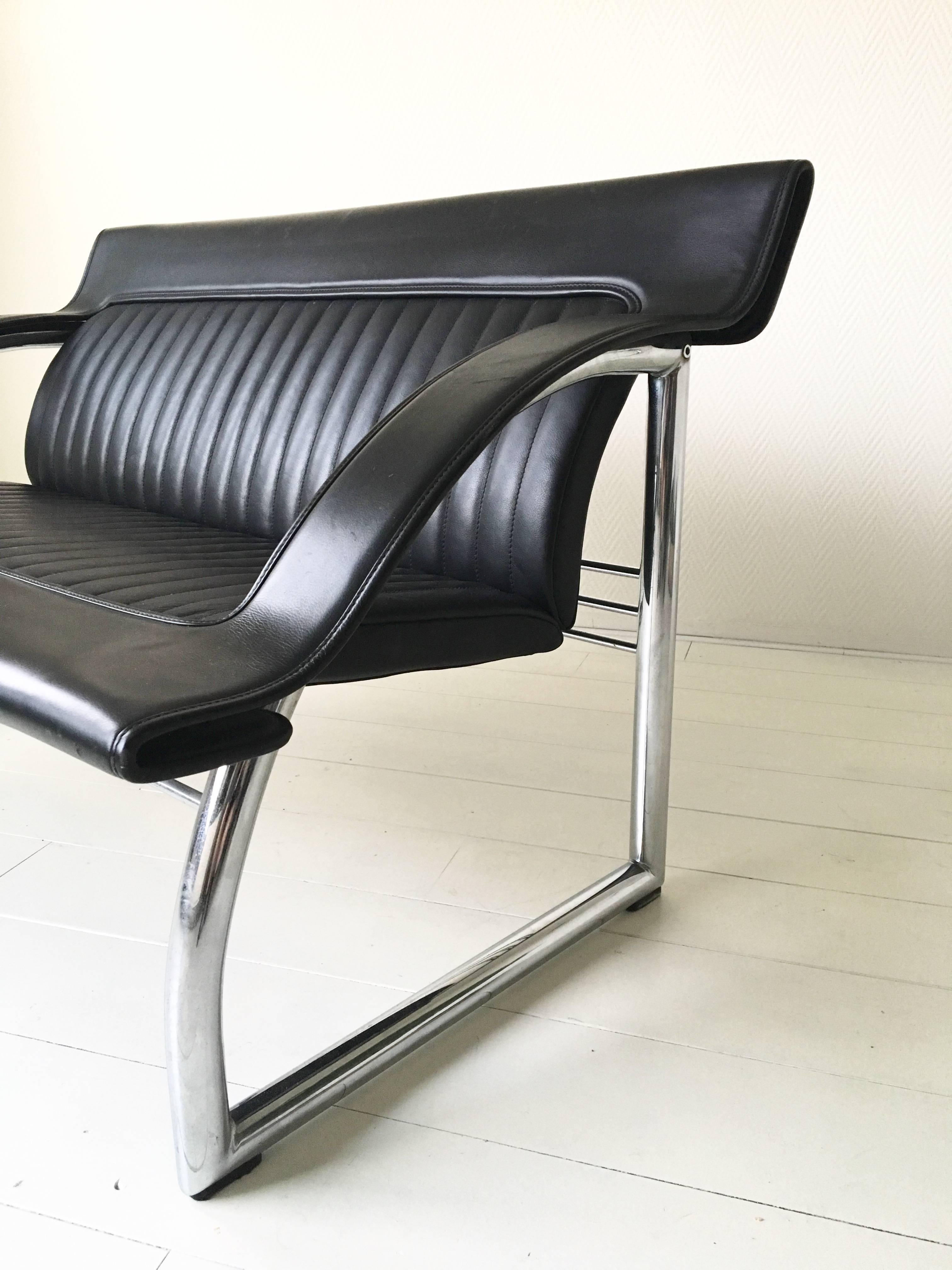 Fin du 20e siècle De Sede DS-127, Rare canapé et fauteuil de salon en cuir noir par Gerd Lange, années 1980 en vente