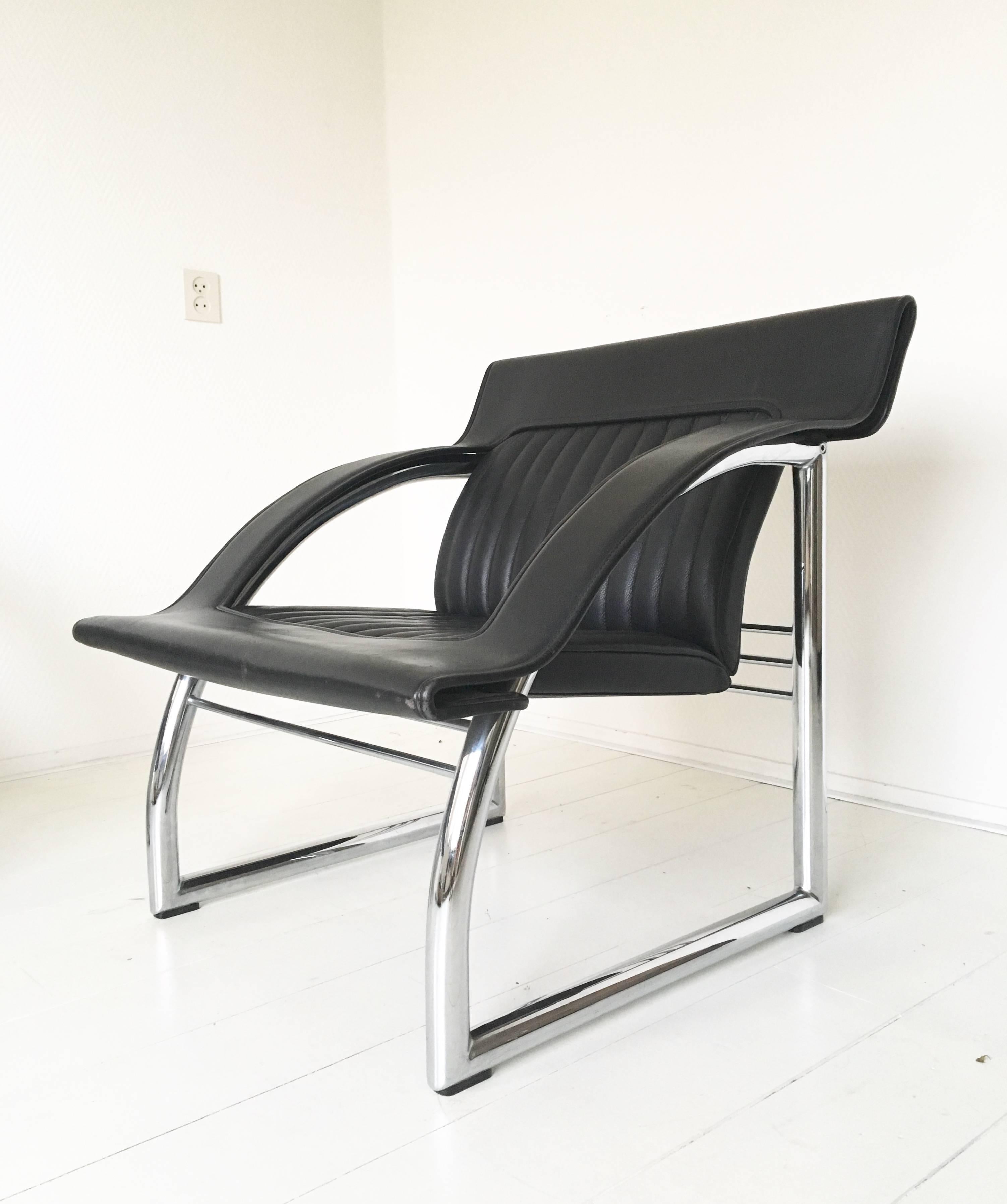 De Sede DS-127, Rare Black Leather Sofa and Lounge Chair by Gerd Lange, 1980s For Sale 1