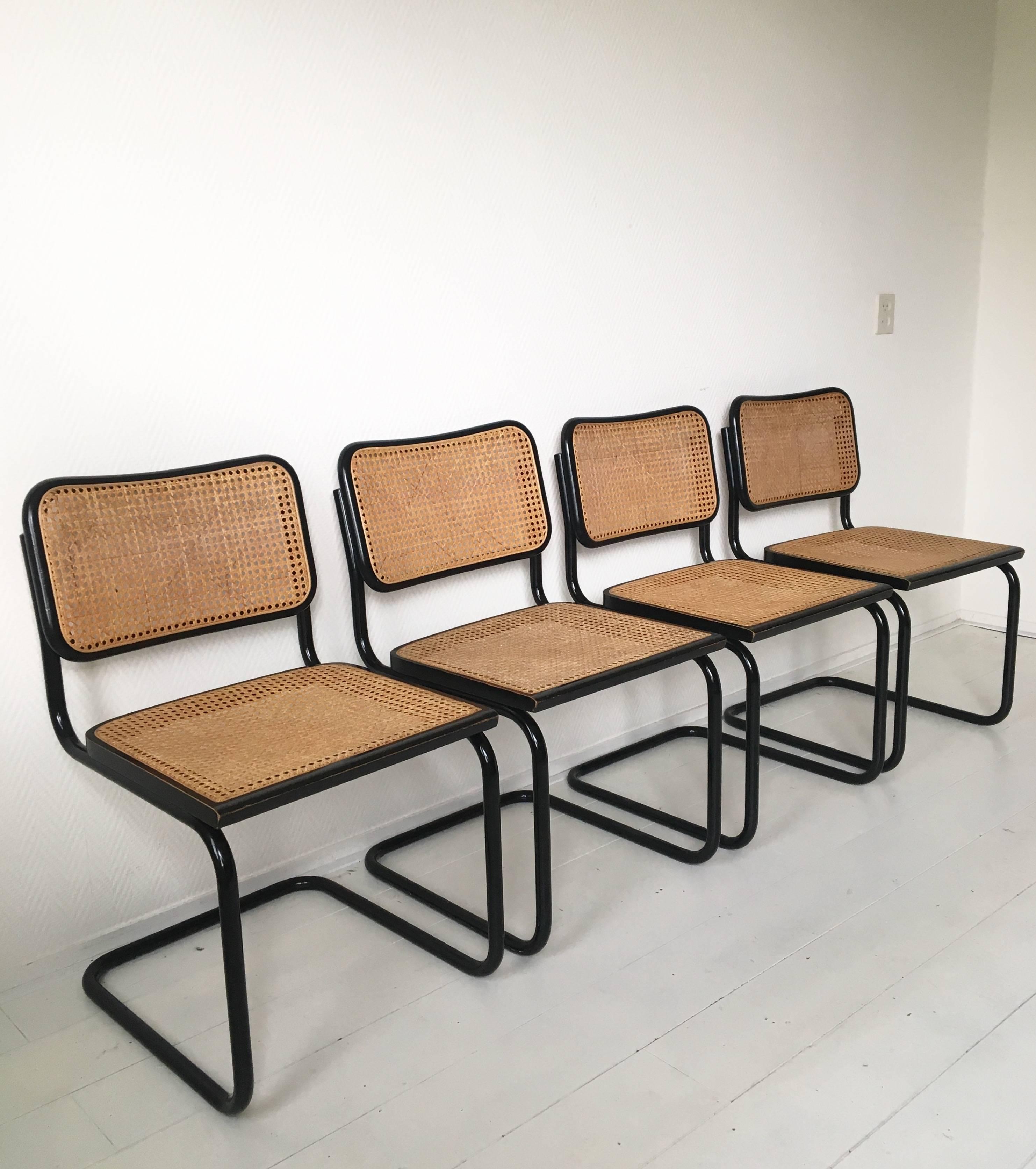 Lacquered Set of Four Black Italian Dining Chairs by Marcel Breuer for Cidue, 1970s