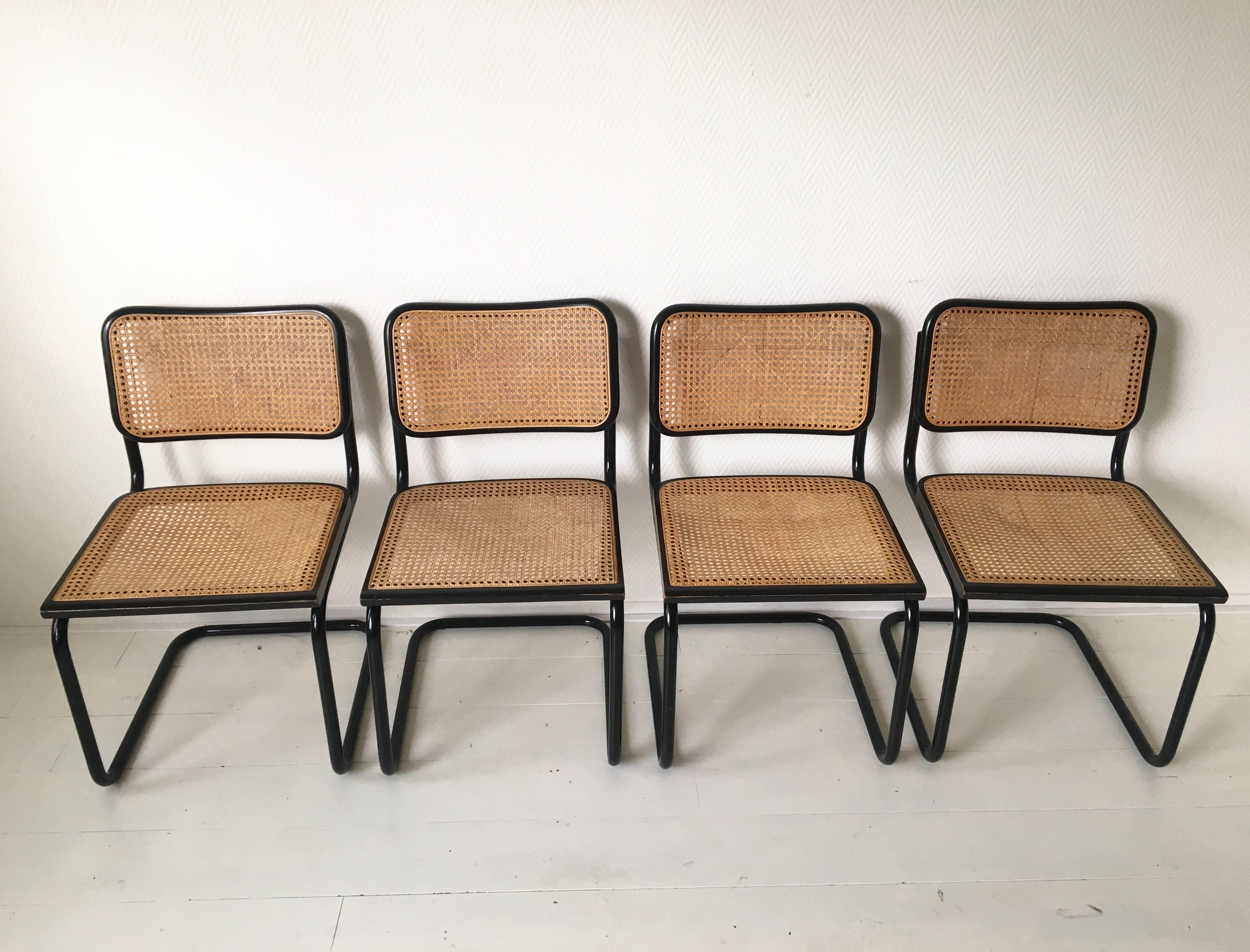 Mid-Century Modern Set of Four Black Italian Dining Chairs by Marcel Breuer for Cidue, 1970s