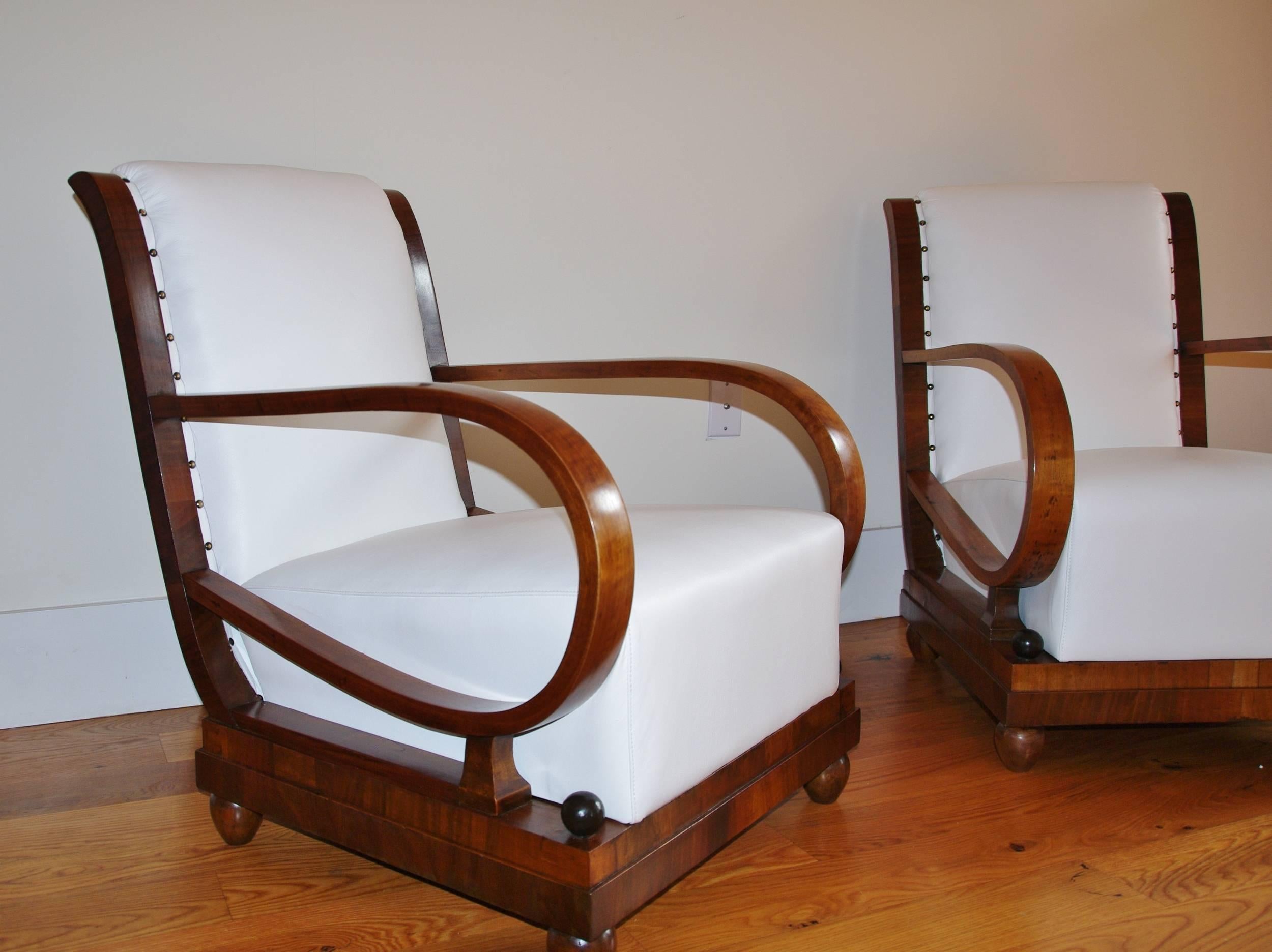 Italian Art Deco Lounge Chairs, Leather, Italy, 1940    1
