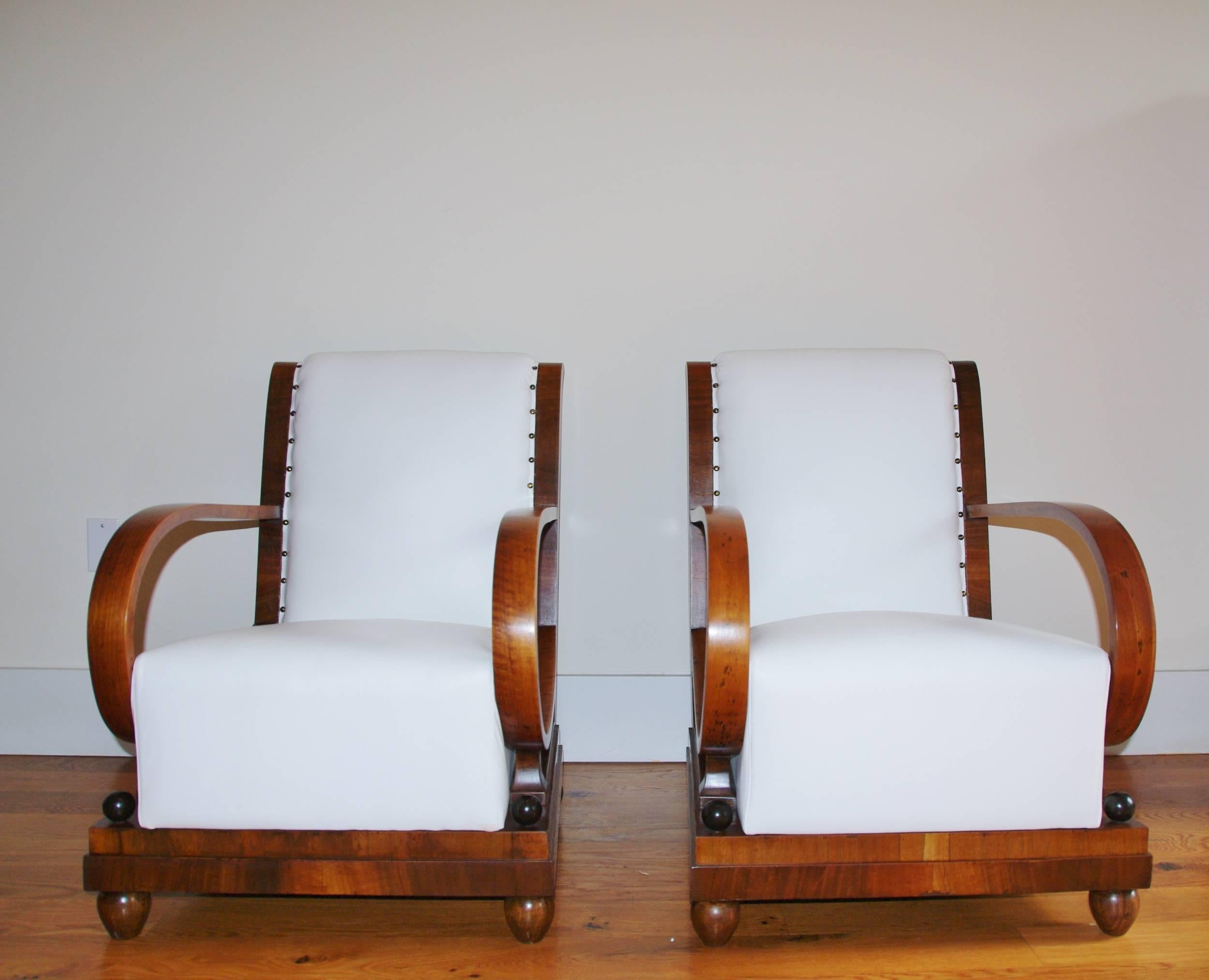 Italian Art Deco Lounge Chairs, Leather, Italy, 1940    4