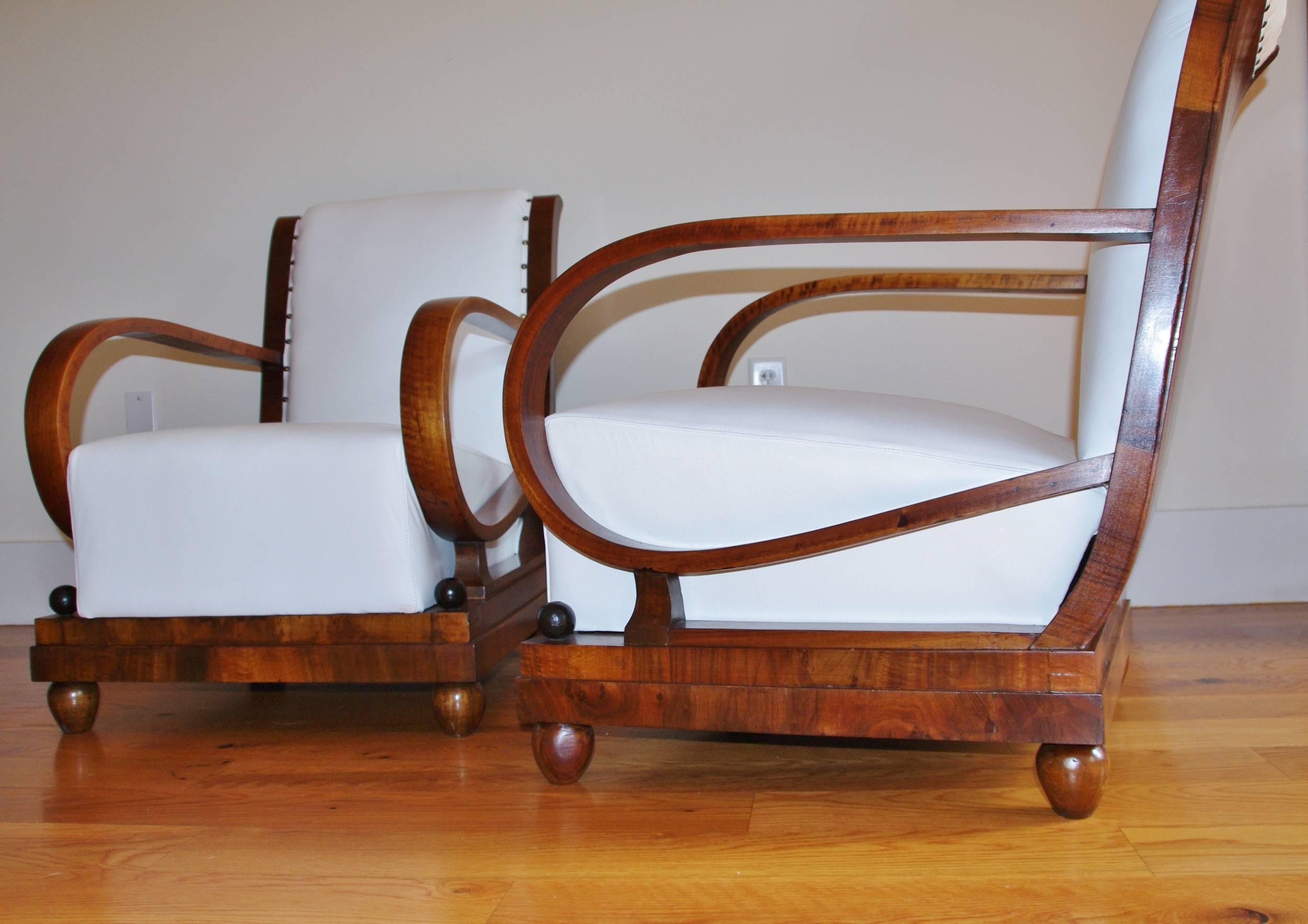 Italian Art Deco Lounge Chairs, Leather, Italy, 1940    6
