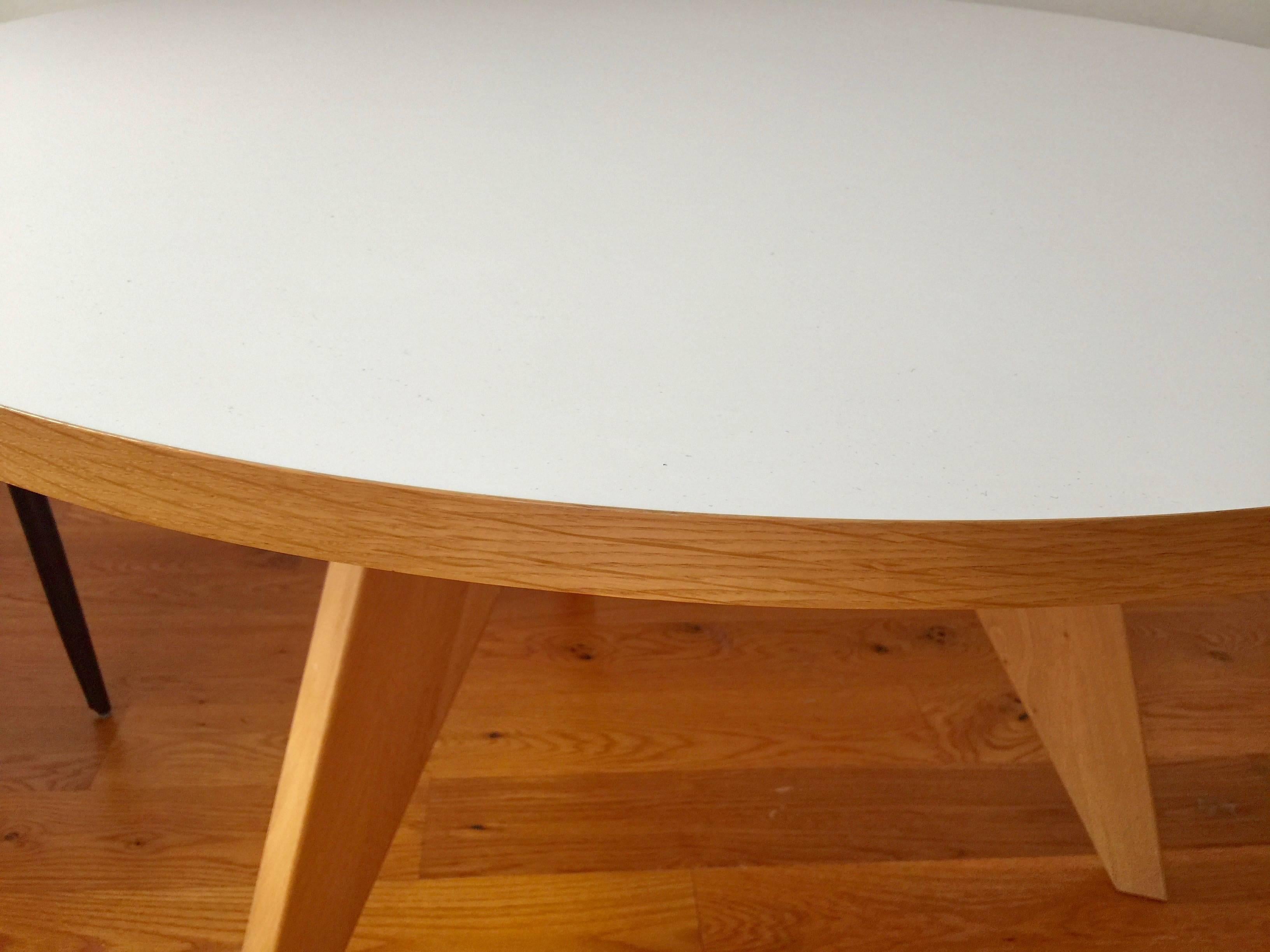 German Vitra Dining Table Gueridon designed by Jean Prouve' wood and white top