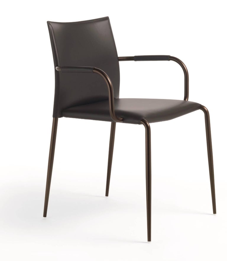 Italian Modern Dining Room Chairs, Hide Leather and Painted For Sale at 1stdibs