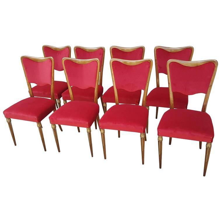 Red And Turquoise Velvet With Brass Sabots Dining Chair La Habana Eight Osvaldo Borsani Dining Room Chairs Red Velvet Brass Decor