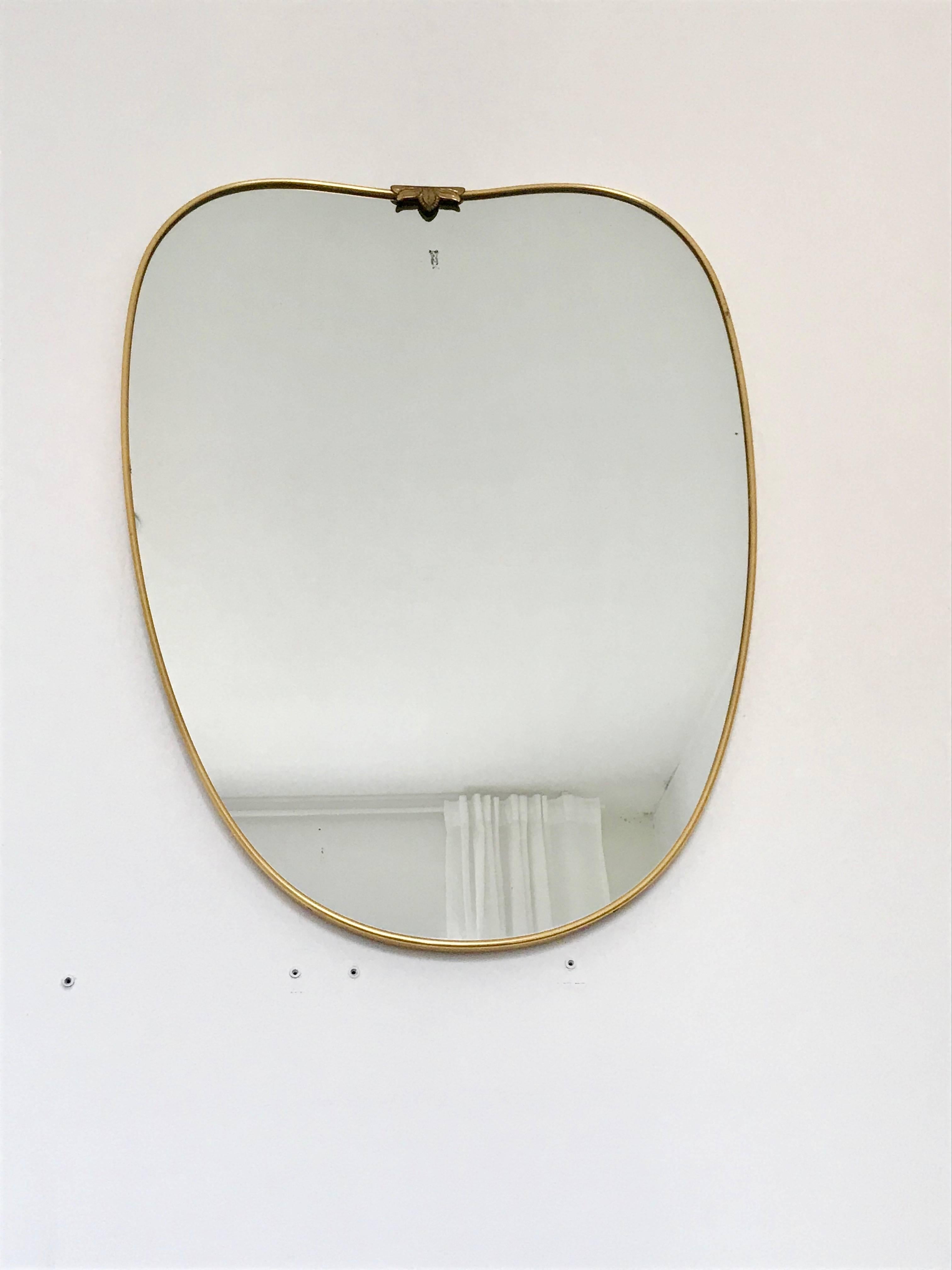 Italian Brass Frame Mirror, circa 1950s In Good Condition In Jersey City, NJ