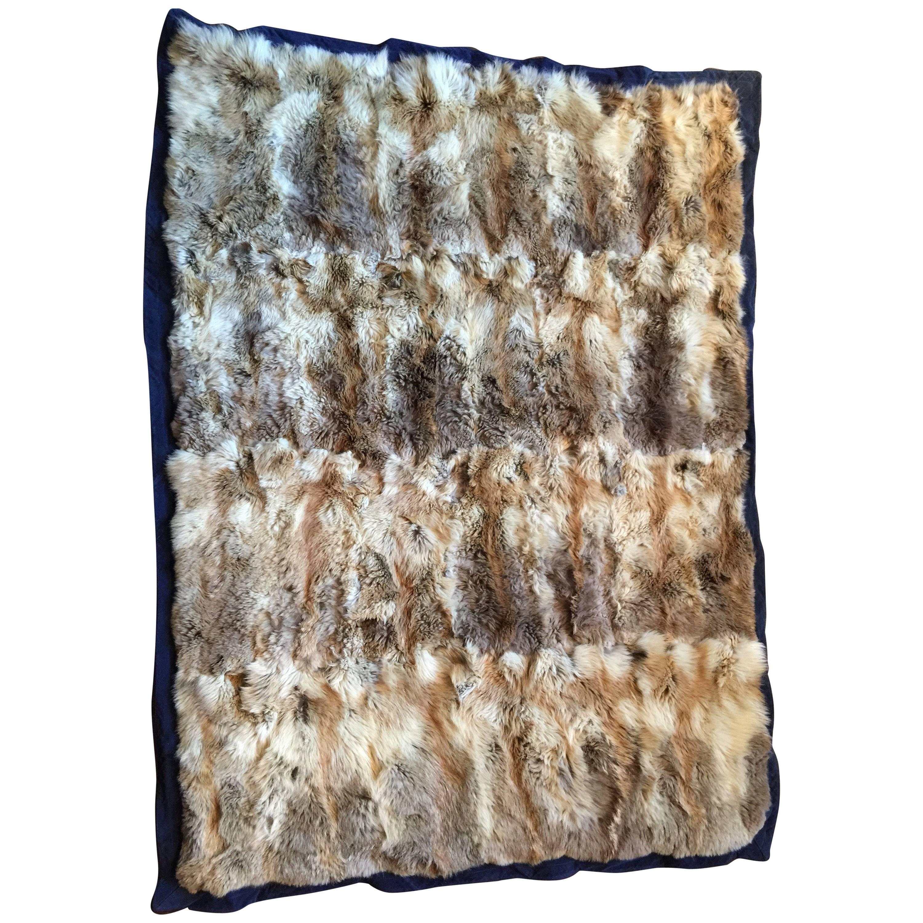 Natural Fox Throw Blanket custom size with corduroy seams and silk lining