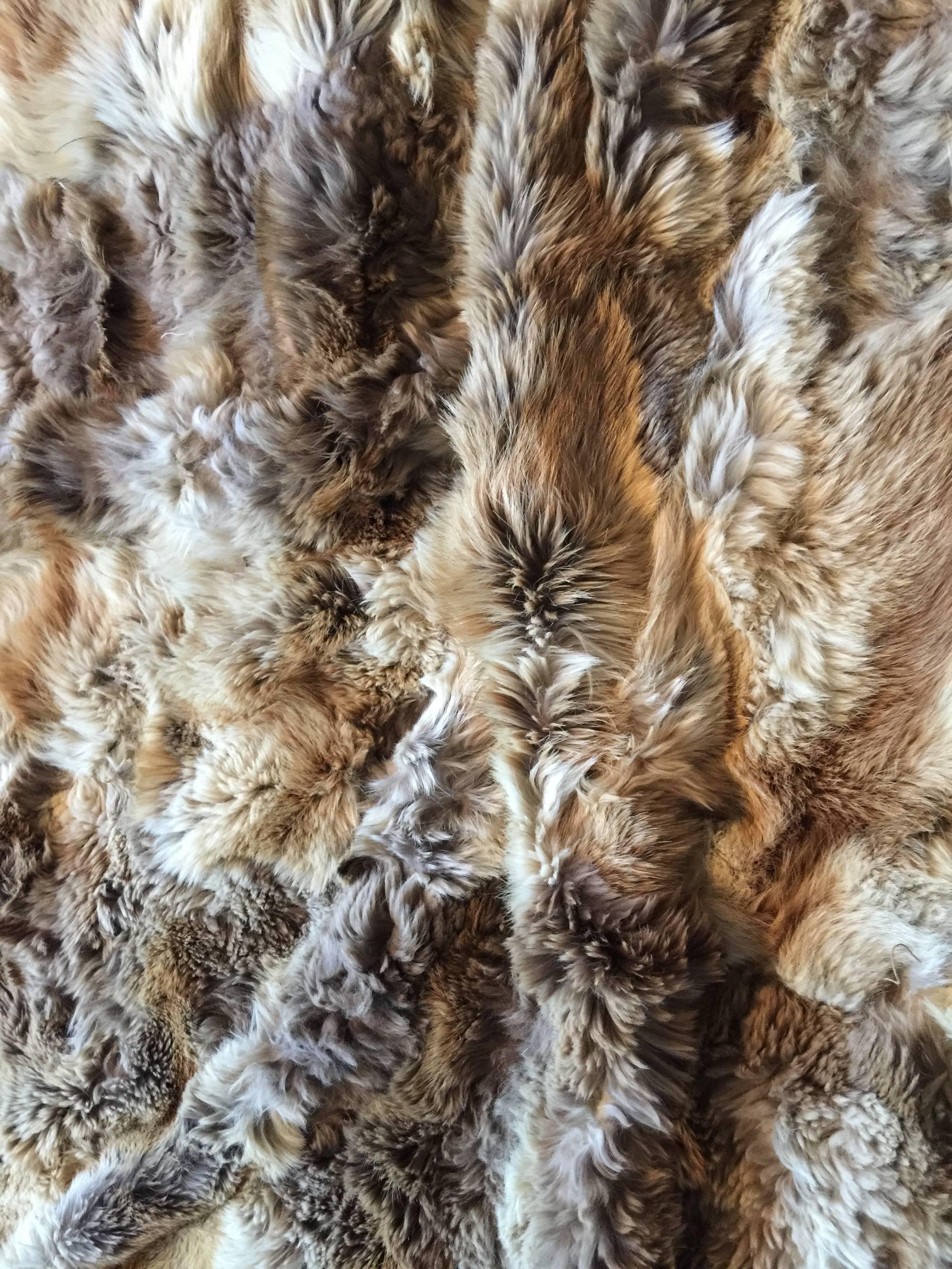 Italian Natural Fox Throw Blanket custom size with corduroy seams and silk lining