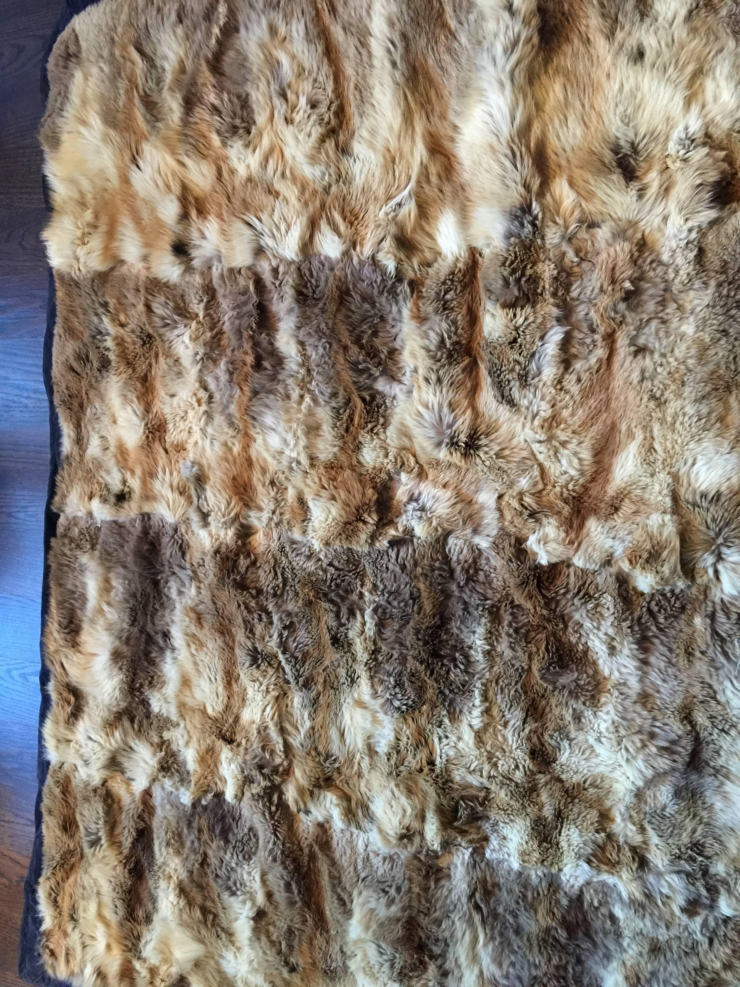 20th Century Natural Fox Throw Blanket custom size with corduroy seams and silk lining