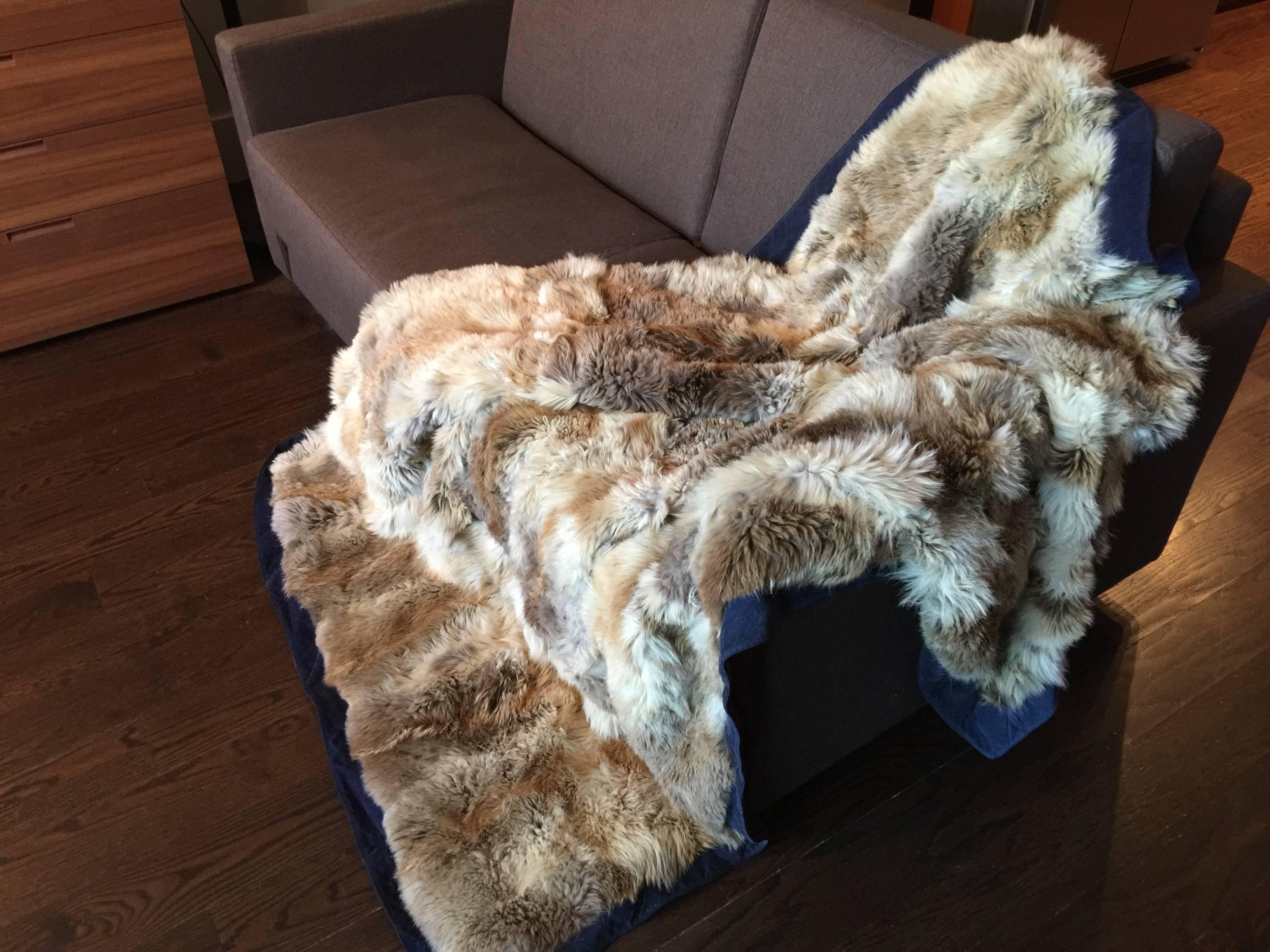 Natural Fox Throw Blanket custom size with corduroy seams and silk lining 1