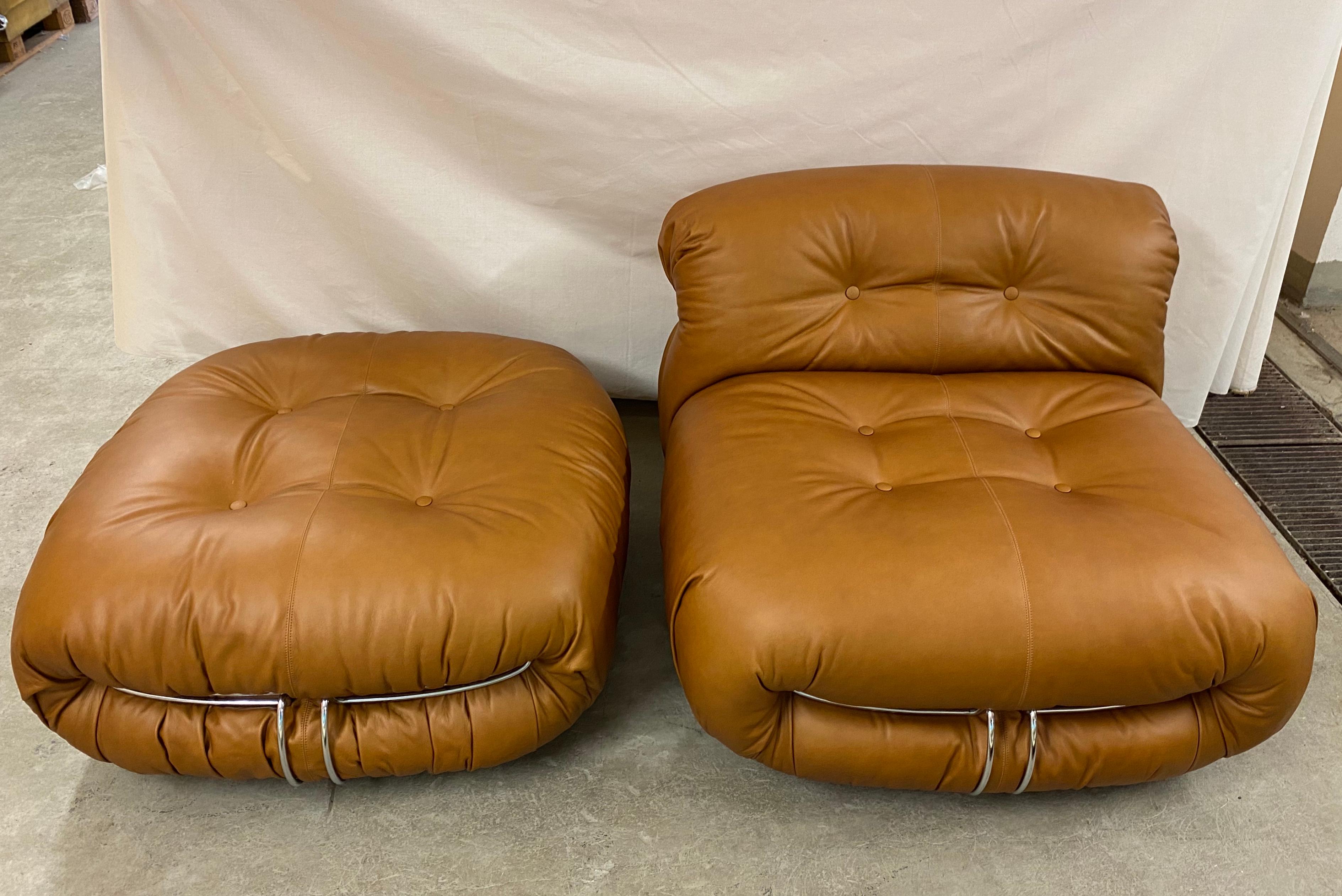 Mid-Century Modern Newly Upholstered Soriana Lounge Chairs and Ottoman by Afra & Tobia Scarpa 