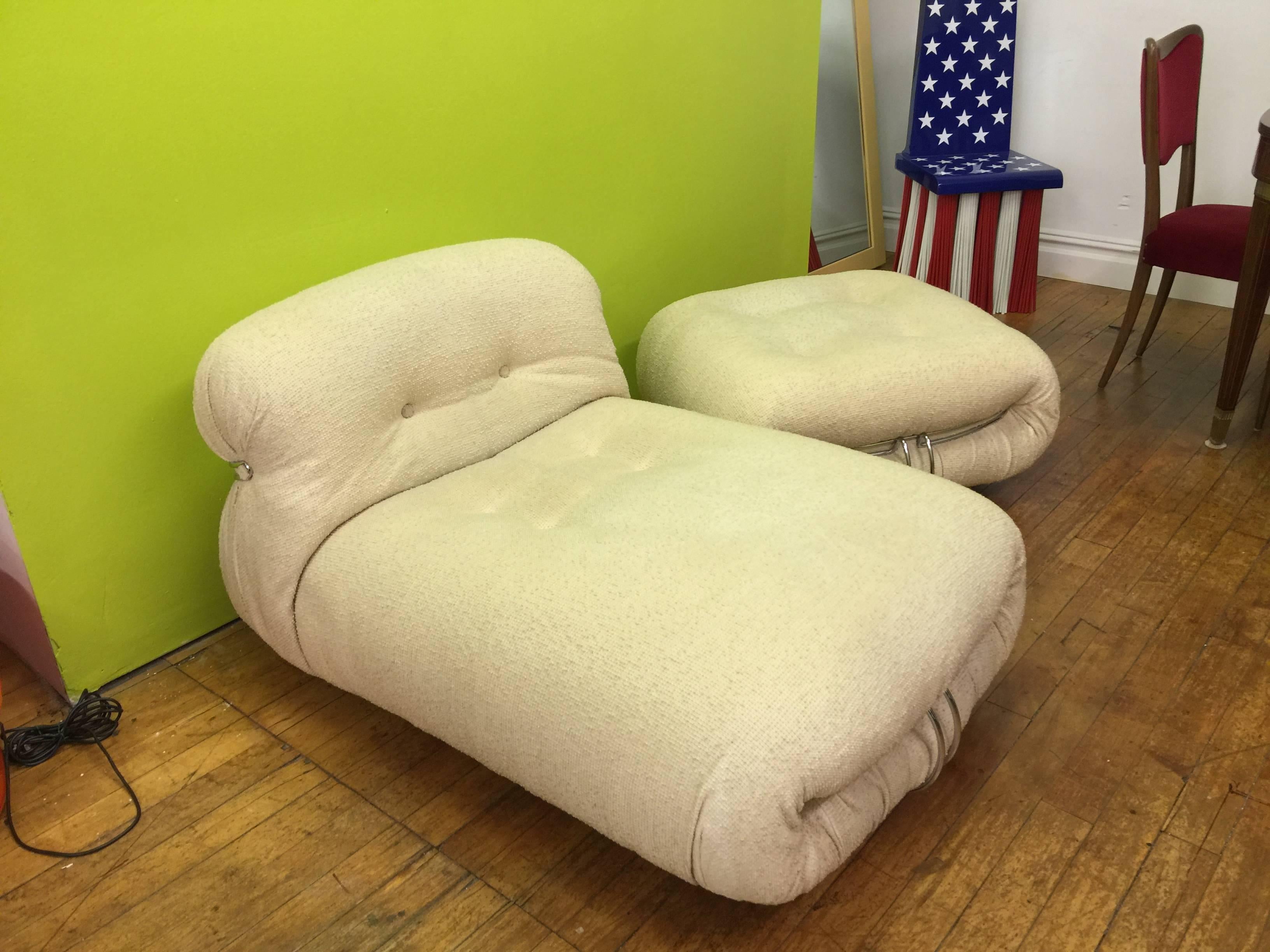 Cassina Soriana Lounge Chair and Ottoman, Afra & Tobia Scarpa, Fabric, REFRESHED In Good Condition In Jersey City, NJ