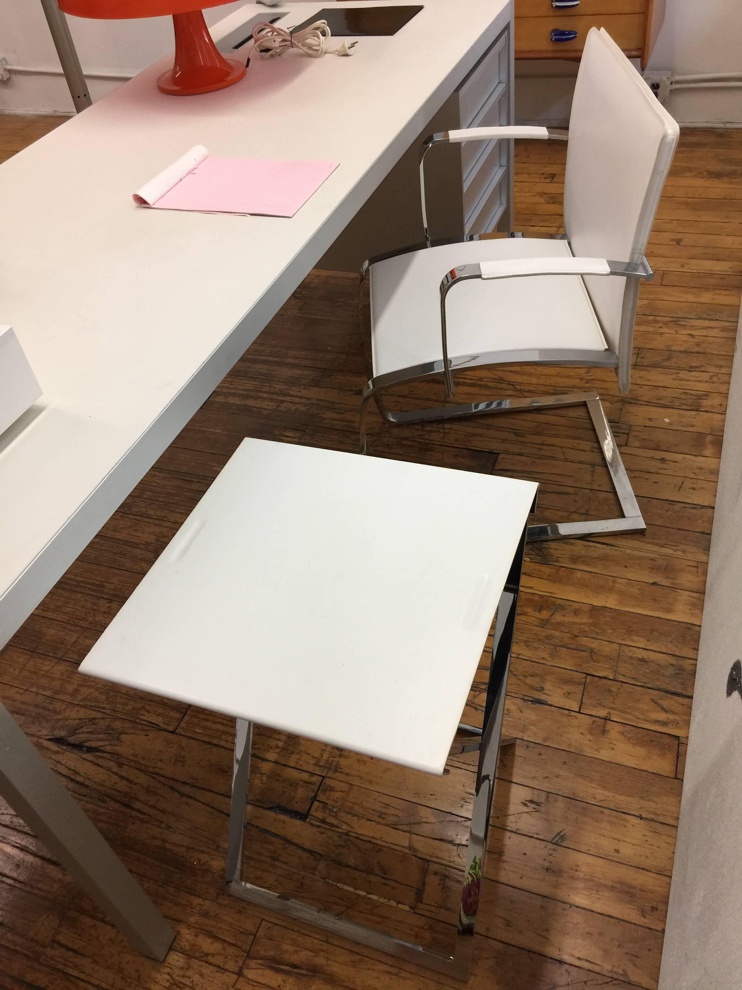 MDF Italia Keramik Office Desk with Leather Chairs and Leather Side Table In Good Condition In Jersey City, NJ