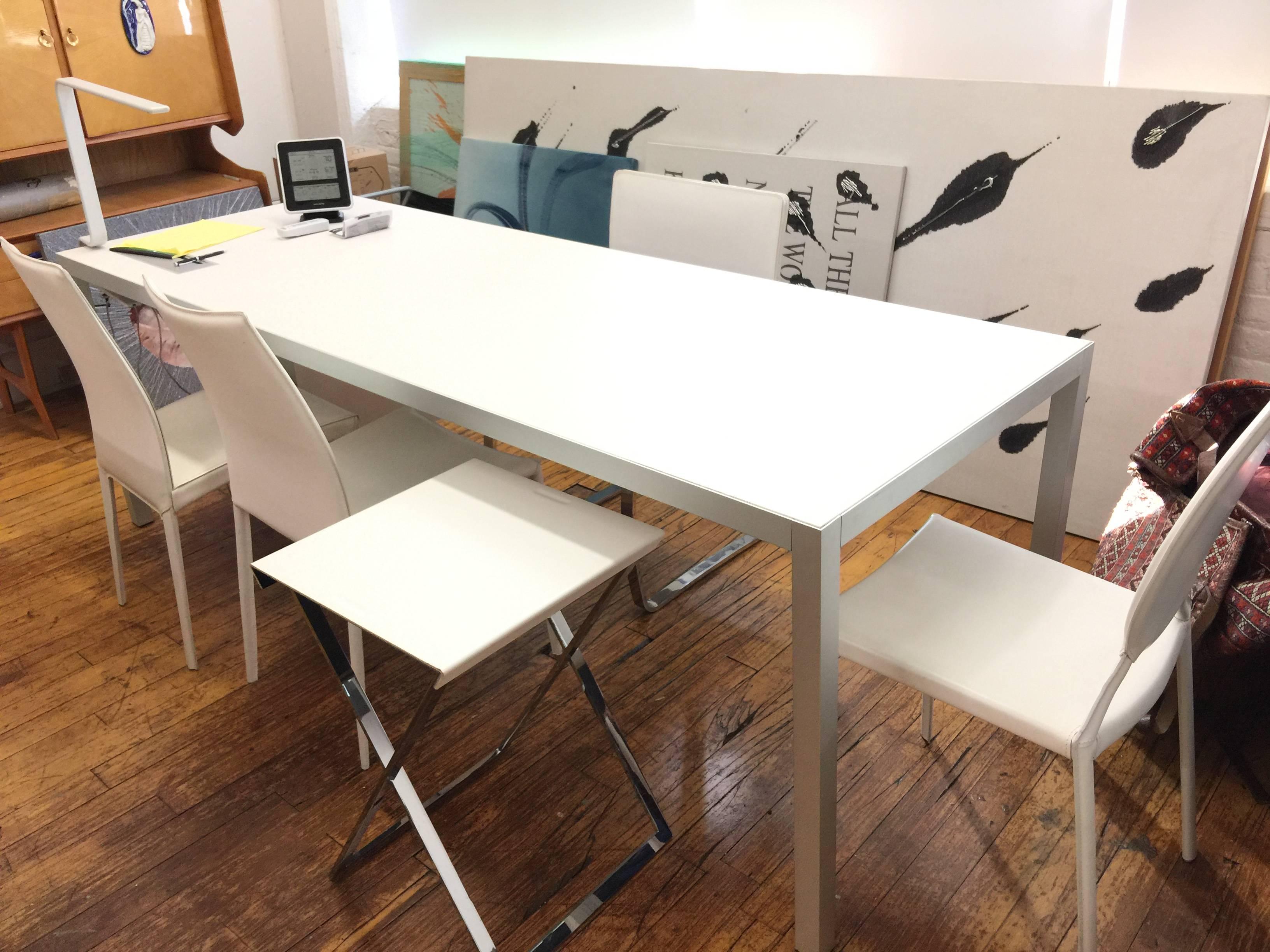 Modern Office Set Desk  with chair and side table all Italian production, from our showroom display use 

One large MDF ITALIA model Keramik 2006 desk table with drawers 
One chrome and white leather chair 
One chrome and white leather side