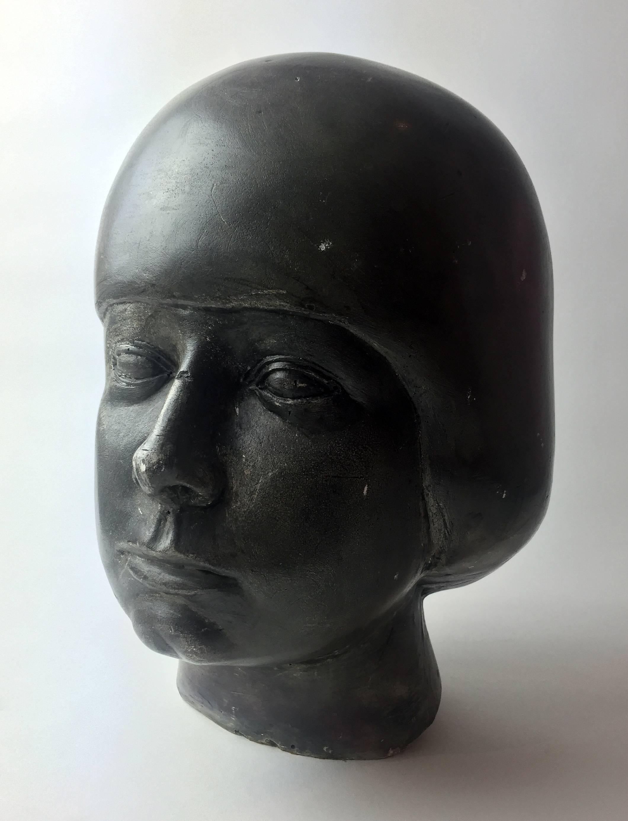Unique French Plaster Bust Painted, 1960s In Good Condition For Sale In LYON, FR