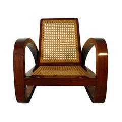 Pair of Wooden Armchairs, Rattan Canework, 1940