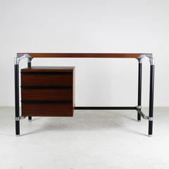 Italian Desk in Mahogany and Black Metal, Ico Parisi, 1960