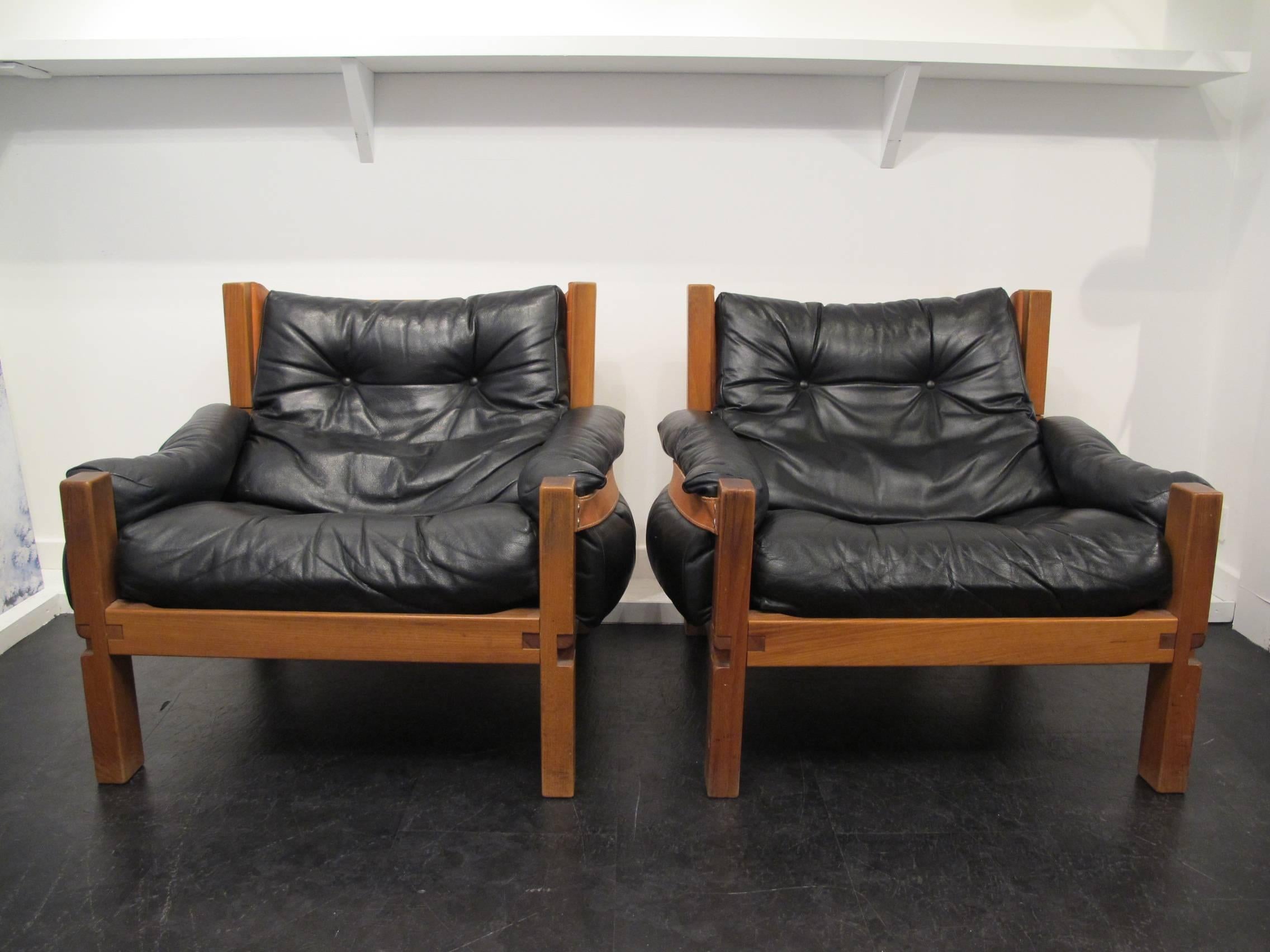 French Pair of 1960s Armchairs by Pierre Chapo