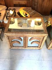 Beautiful Pair of Bamboo and Mirror Nightstands Italian, circa 1960