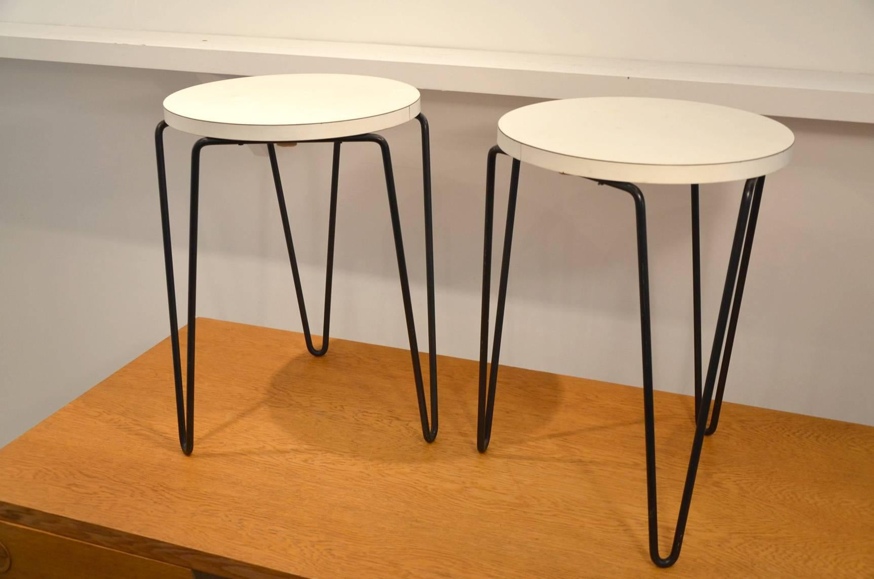 Mid-Century Modern Pair of Florence Knoll N°75 Stool, circa 1950 For Sale