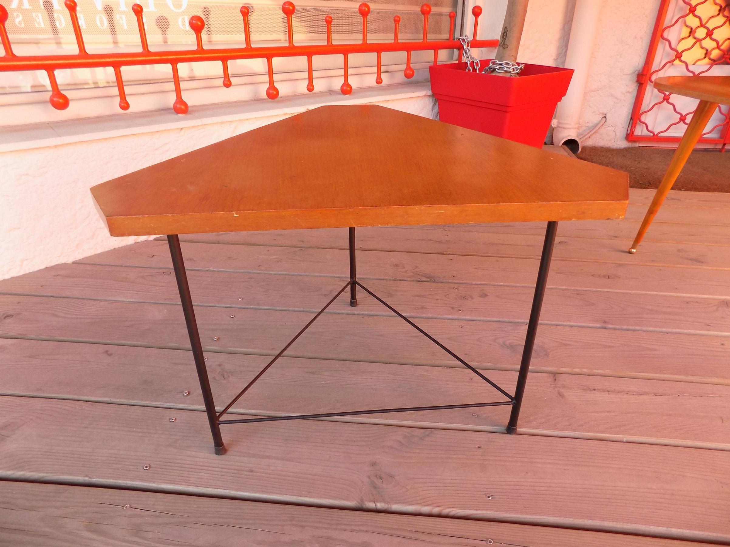 Mid-Century Modern Italian Triangular Wood and Steel Coffee Table, circa 1960 For Sale