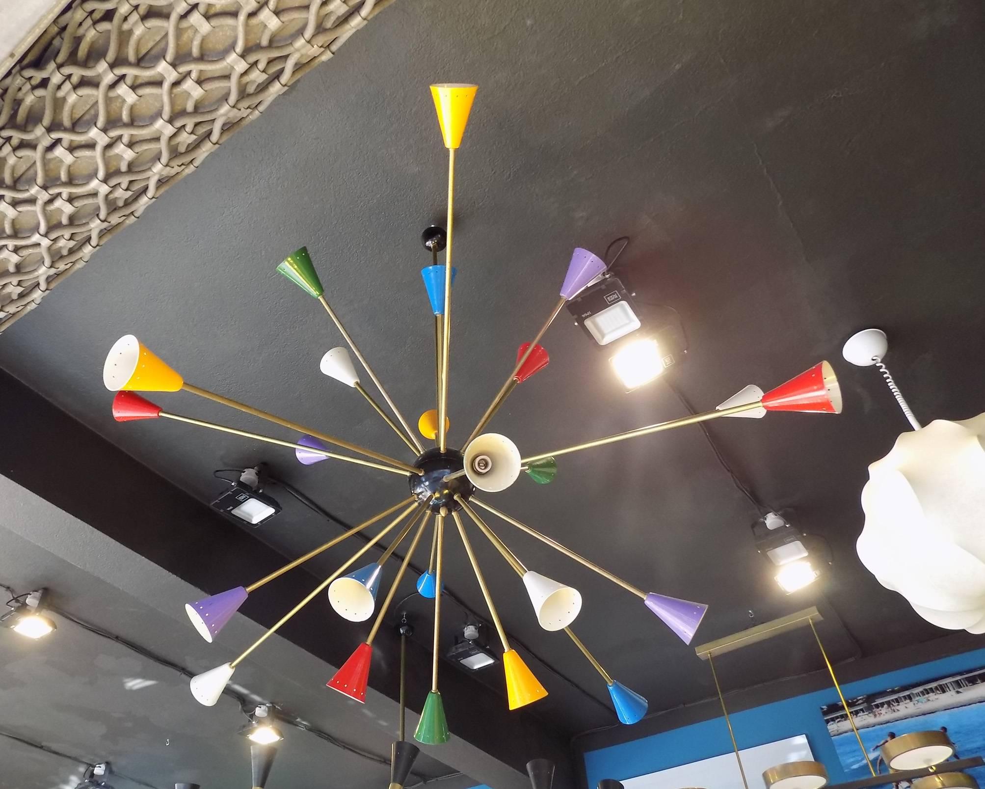 Mid-Century Modern Multi-Color Italian Sputnik Chandelier in the Taste of Stilnovo