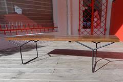 Mid-Century Modern Bench Attributed to Harry Bertoia, Dark Stained Beechwood
