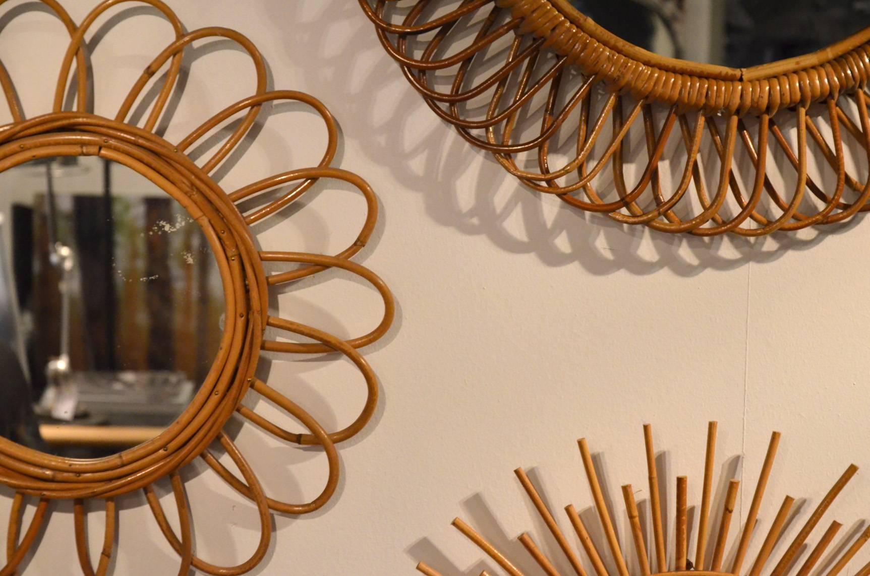 Mid-Century Modern Superb Set of Italian Wicker Mirror, circa 1960