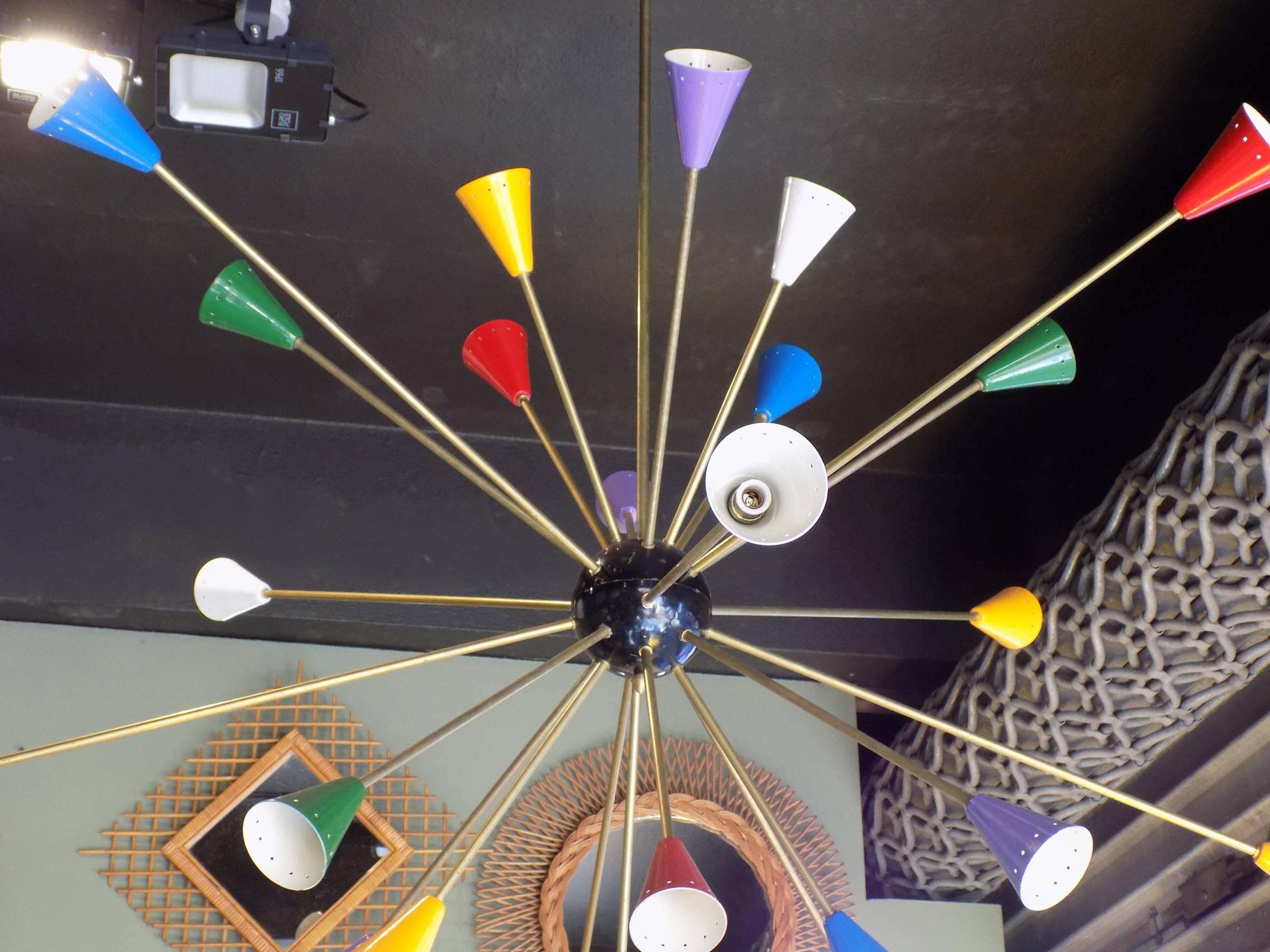 Contemporary Huge Pair of Multi-Color Italian Sputnik Chandelier 