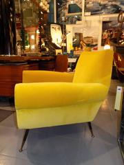 Superb Italian Gigi Radice Armchairs in Yellow Velvet