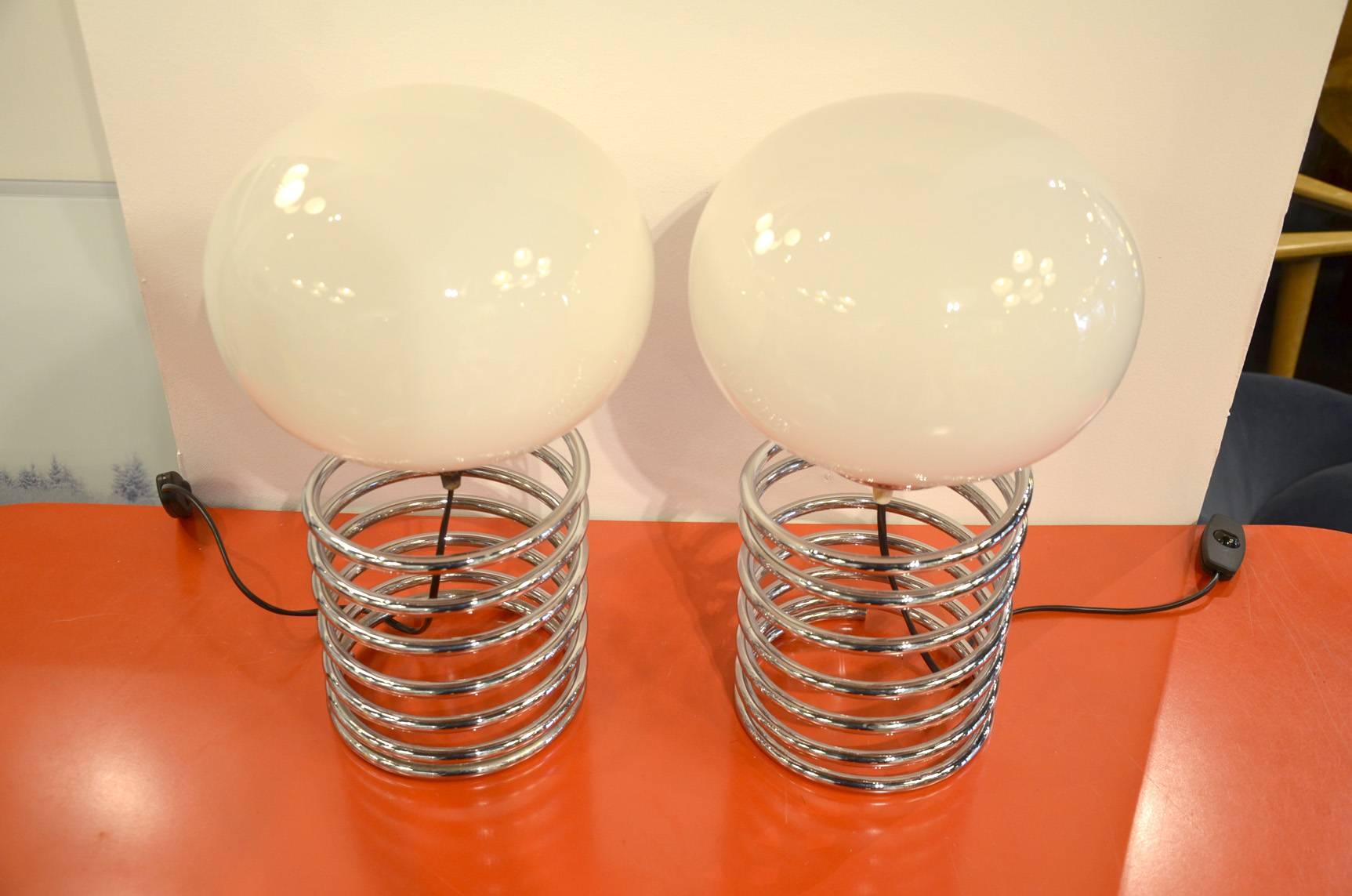 Mid-Century Modern Beautiful Pair of Ingo Maurer Table Lamp Spiral, circa 1970