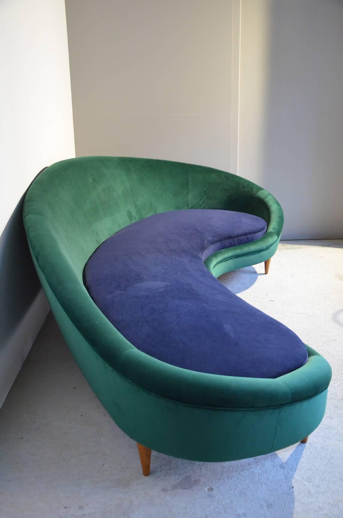 Mid-Century Modern Huge Italian Velvet Sofa in the Style of Ico Parisi For Sale