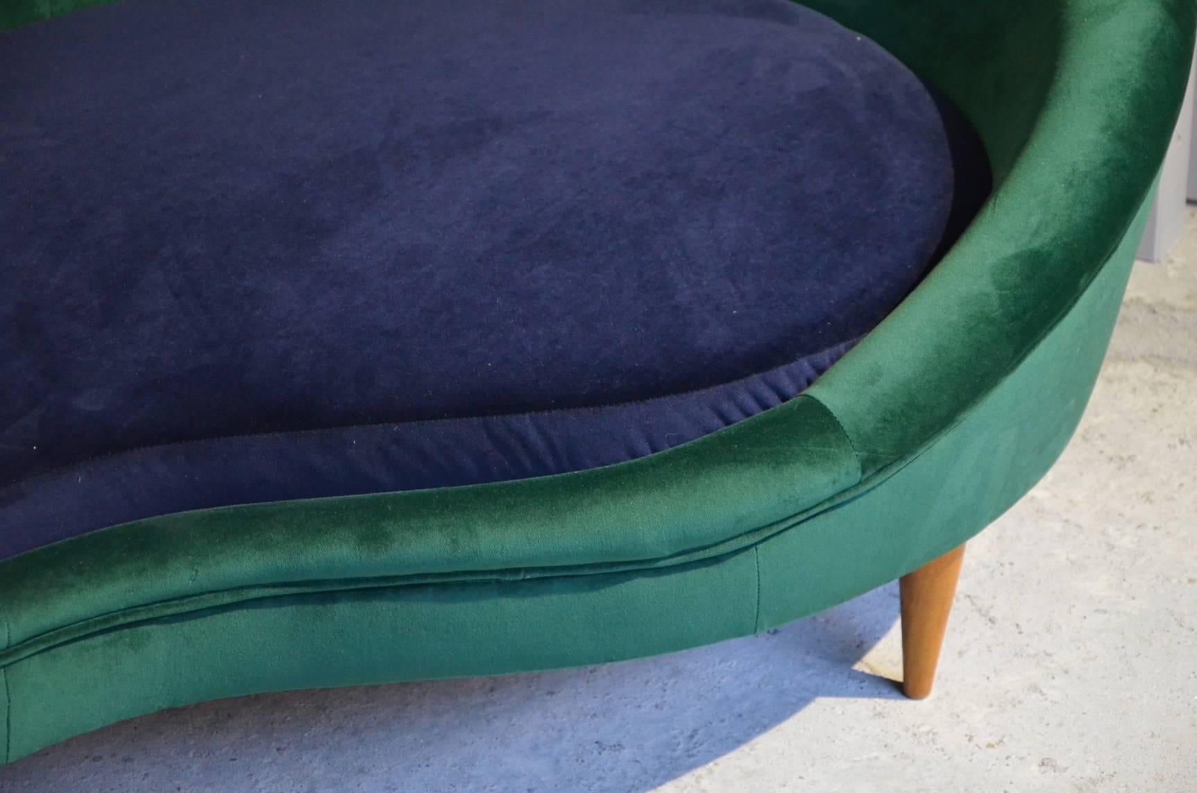 Huge Italian Velvet Sofa in the Style of Ico Parisi For Sale 1