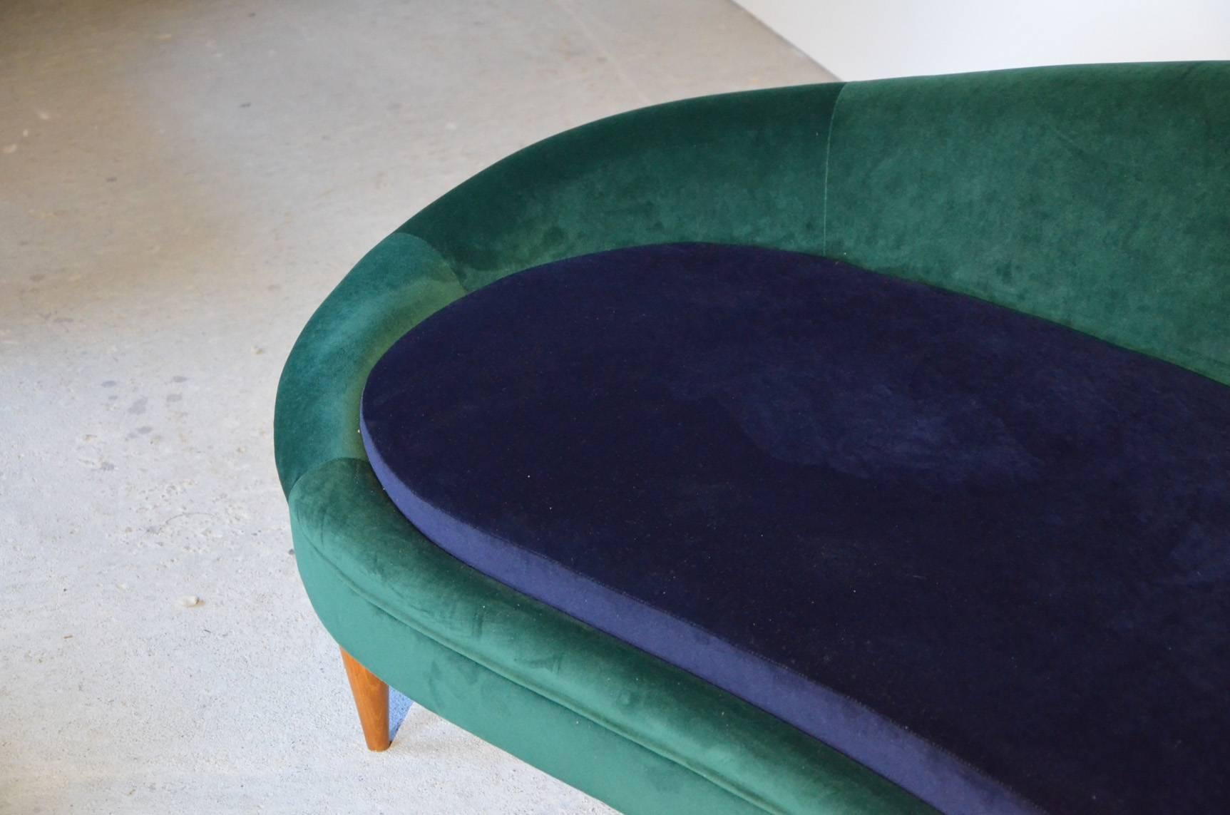 Huge Italian Velvet Sofa in the Style of Ico Parisi For Sale 2