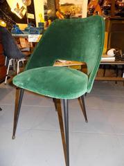 Set of Four Reupholstered Chairs in a Green Velvet, France circa 1960