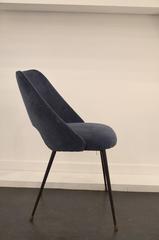 Beautiful Pair of Four Blue Velvet Dining Chairs, France circa 1960