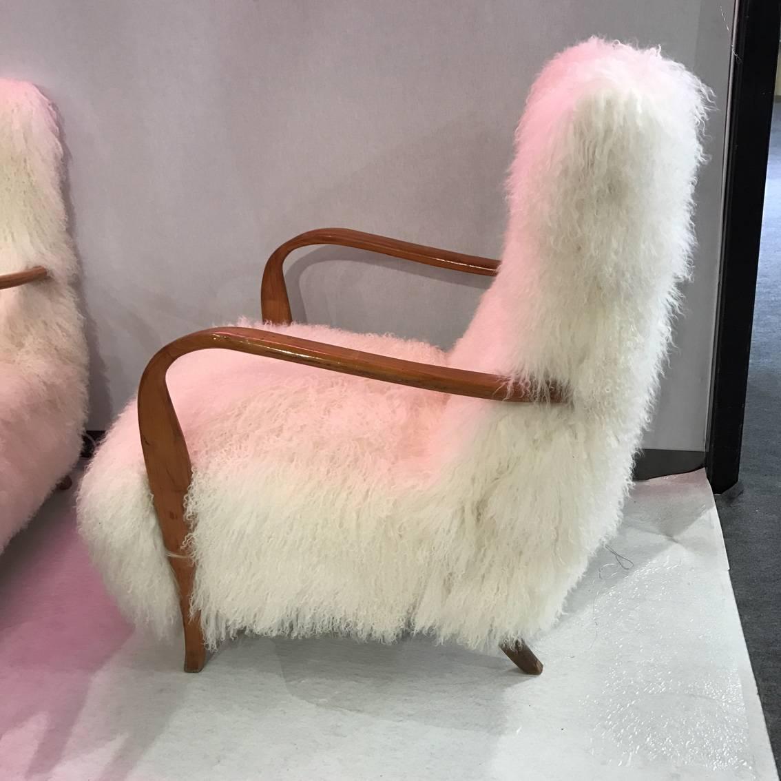 Fantastic Pair of Italian Reupholstered Tibet Lamb Fur, circa 1960 In Excellent Condition In Megeve, FR