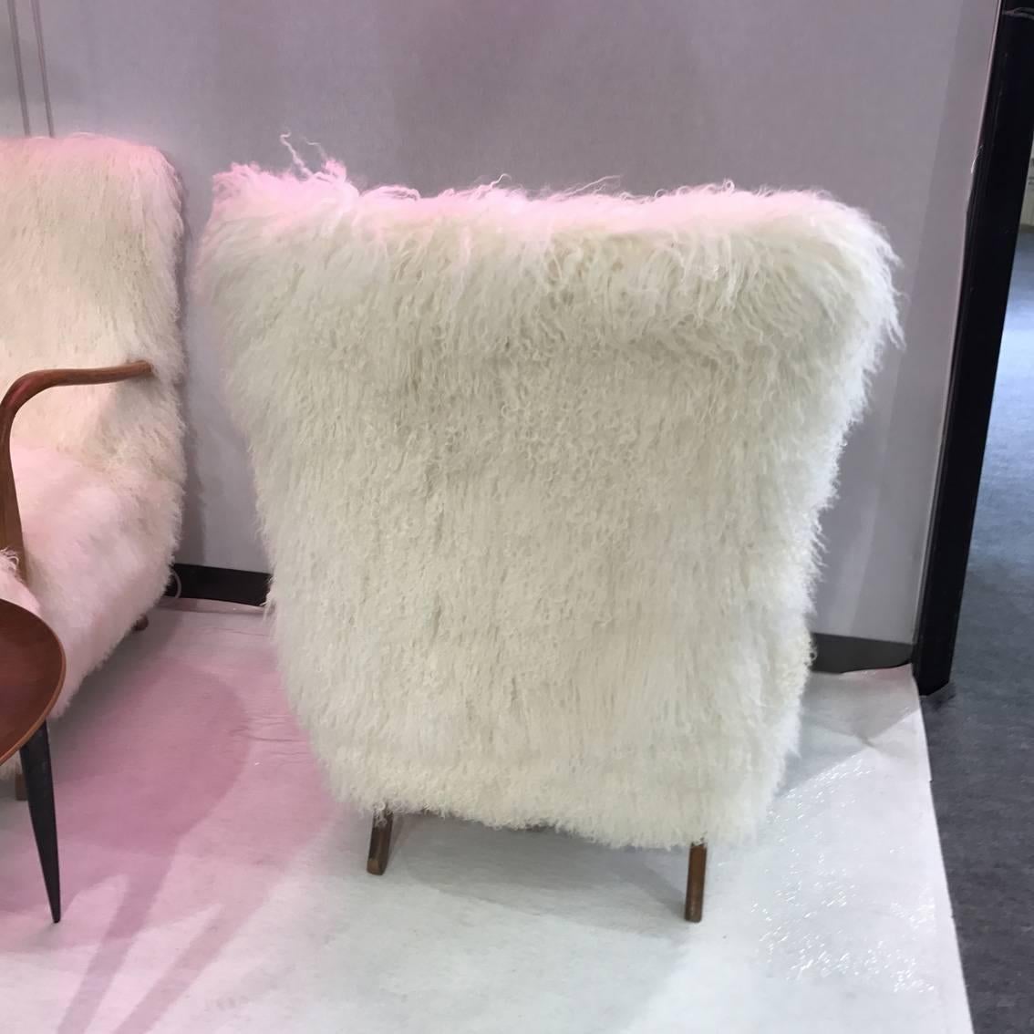 Fantastic Pair of Italian Reupholstered Tibet Lamb Fur, circa 1960 3