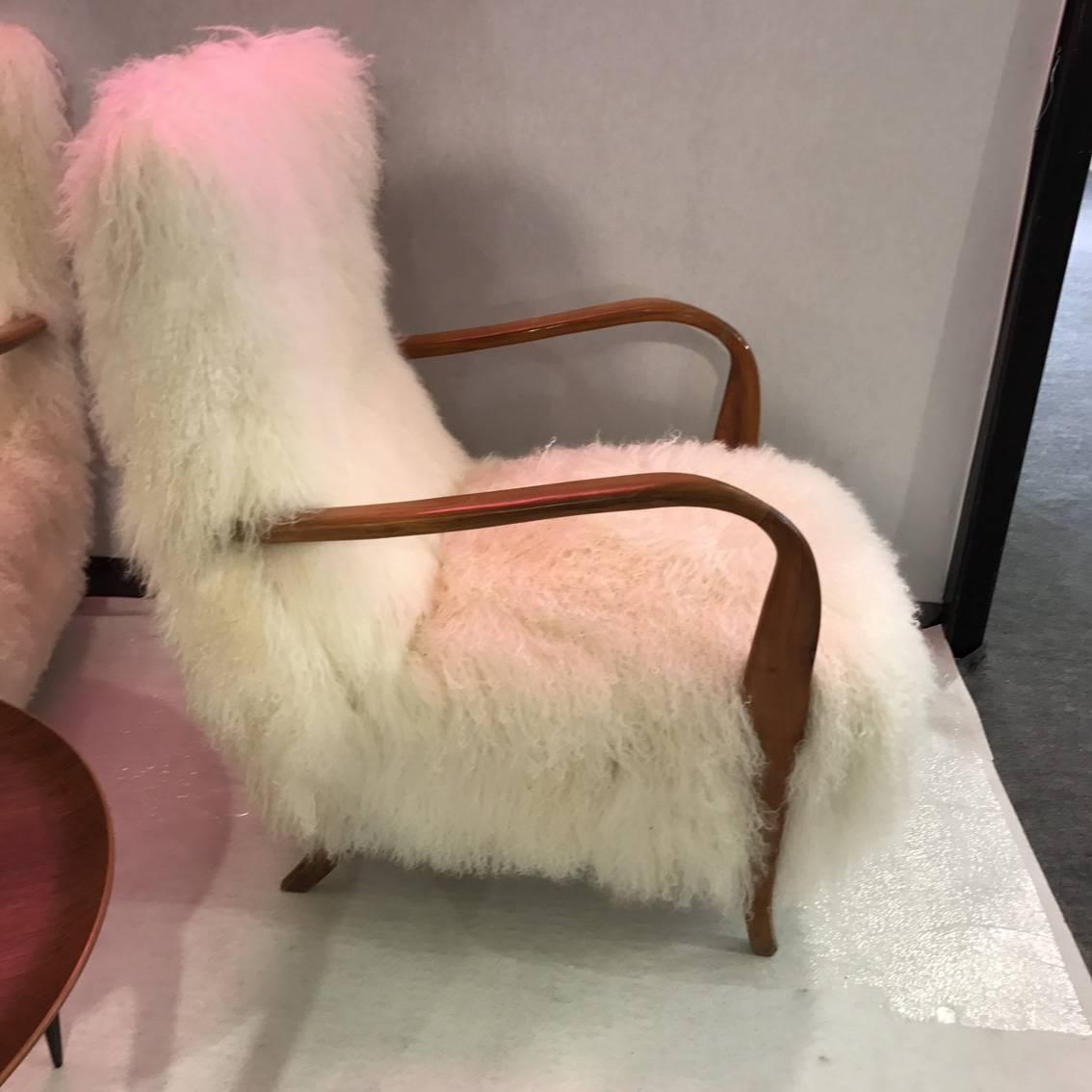 Mid-20th Century Fantastic Pair of Italian Reupholstered Tibet Lamb Fur, circa 1960