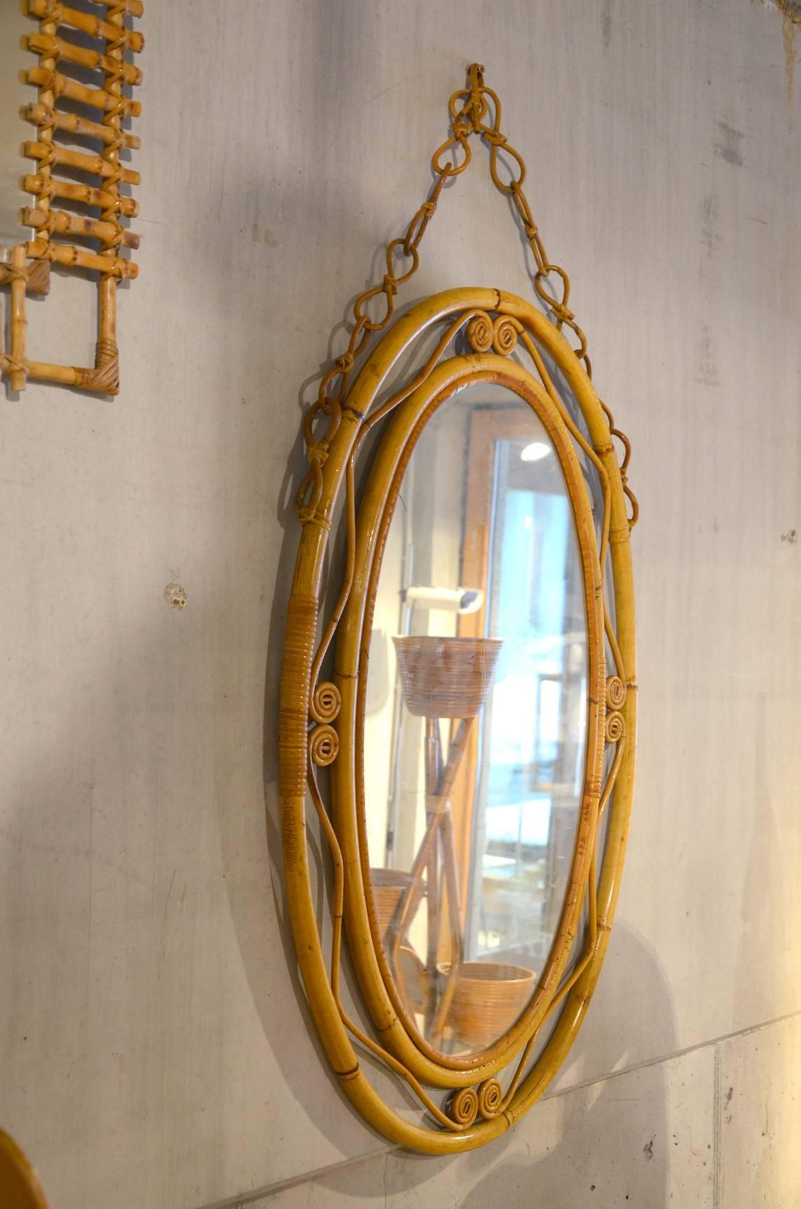 Other Beautiful Wicker Mirror, circa 1960 For Sale