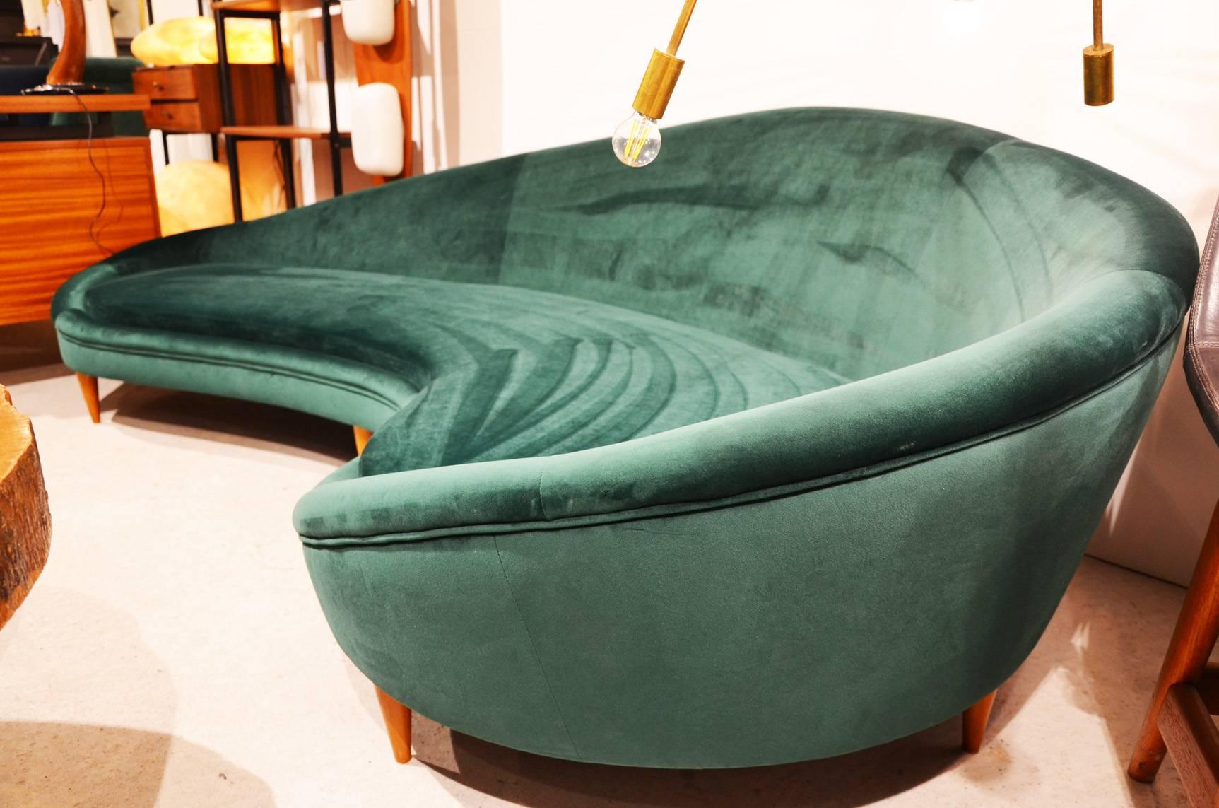 Mid-Century Modern Huge Green Velvet Sofa in the Taste of Ico Parisi For Sale