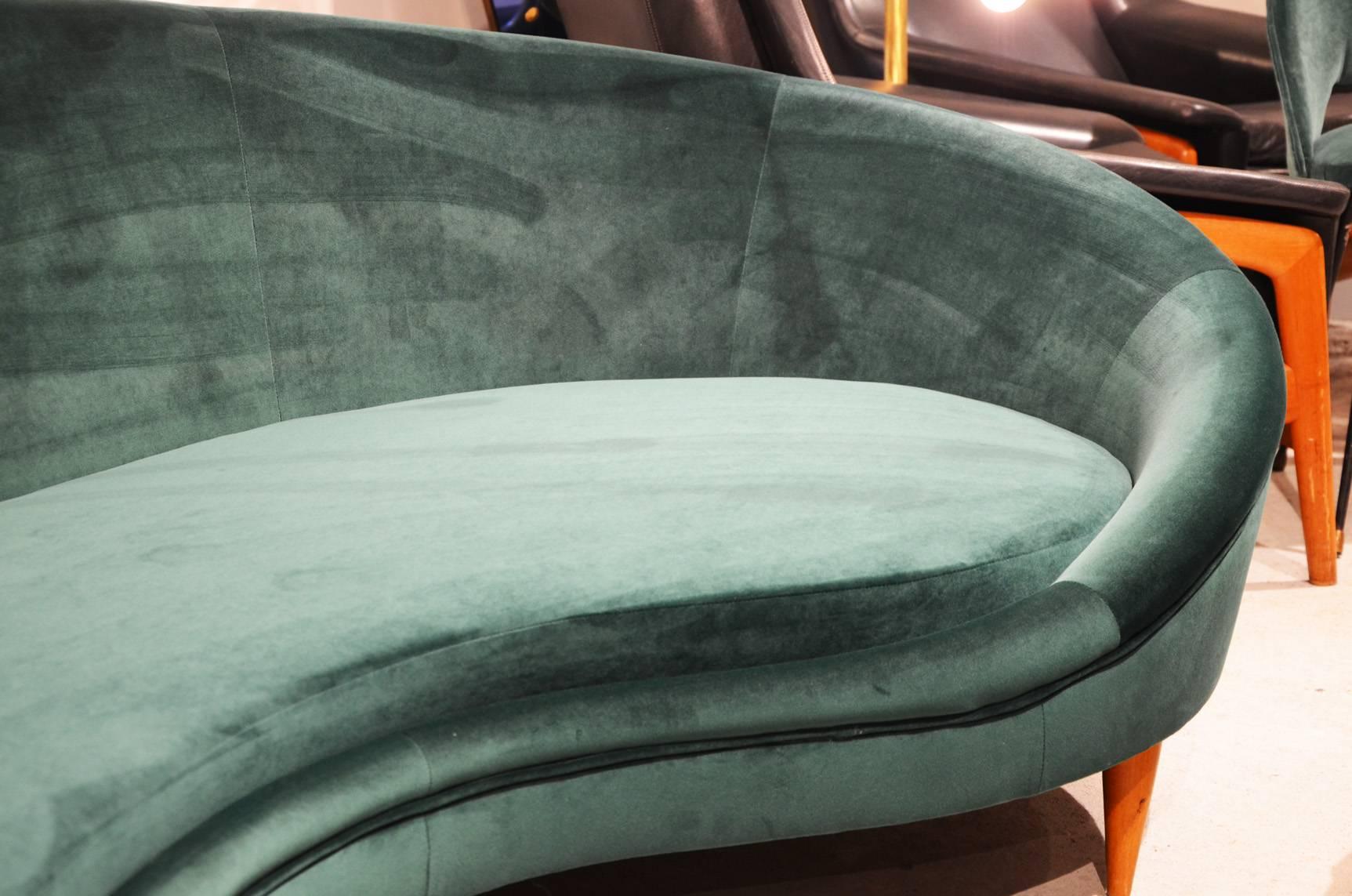 Italian Huge Green Velvet Sofa in the Taste of Ico Parisi For Sale