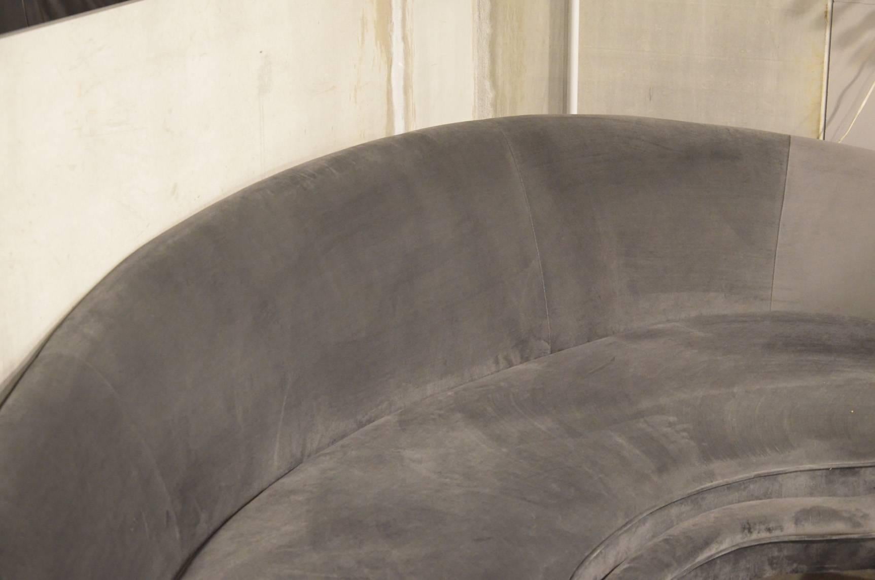 Huge Italian grey velvet sofa in the taste of ico Parisi including brass feet. 
