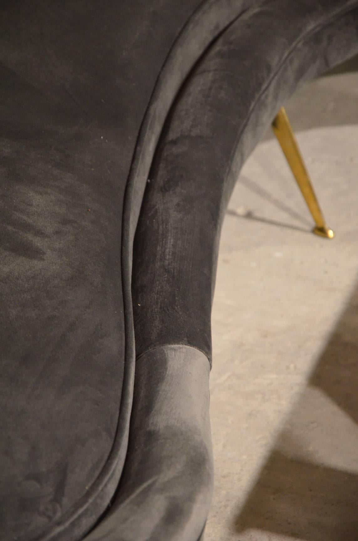 Mid-Century Modern Huge Italian Grey Velvet Sofa in the Taste of Ico Parisi For Sale