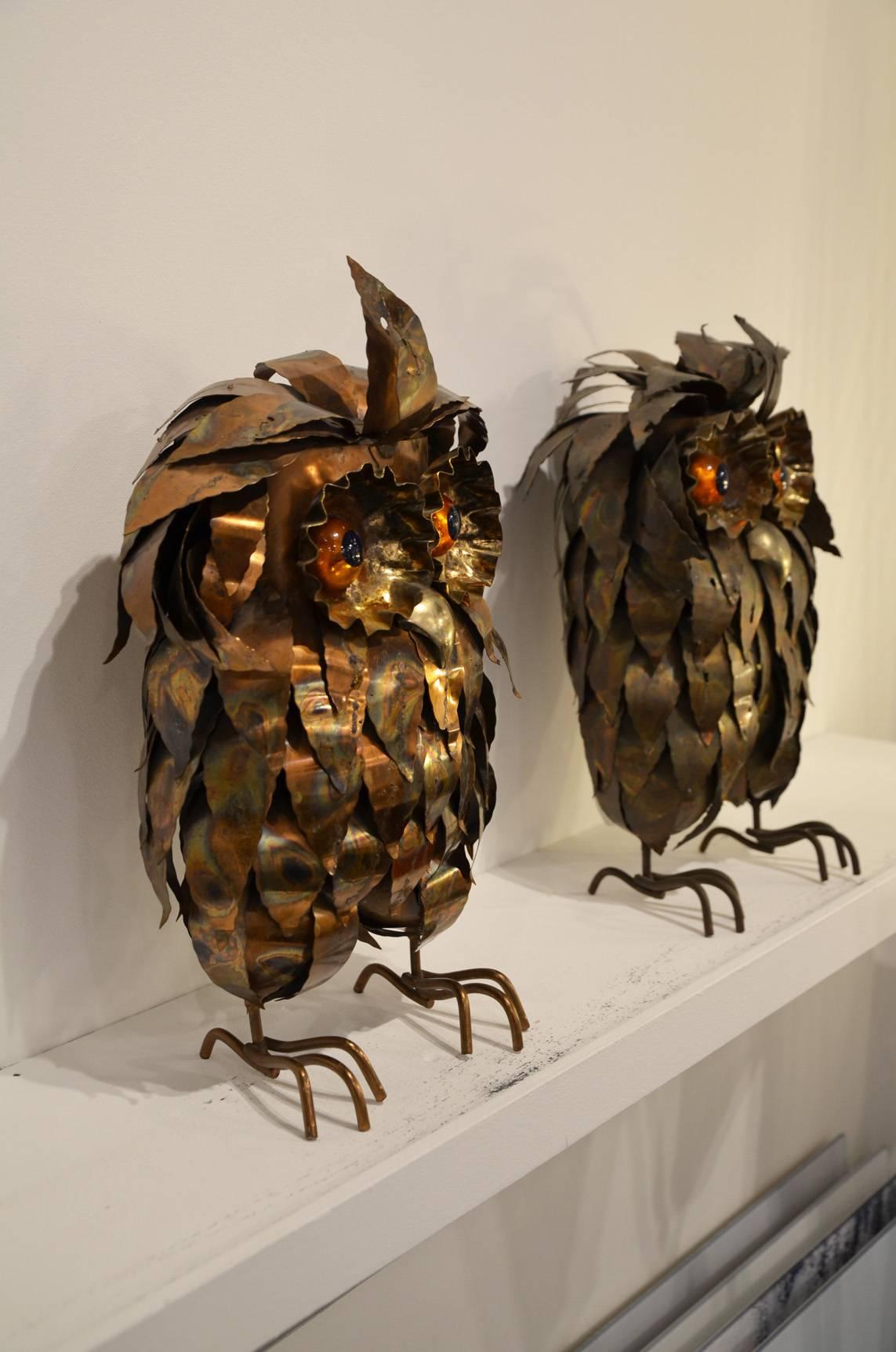 Fantastic Pair of Owl by Curtis Jere, circa 1960 In Excellent Condition In Megeve, FR