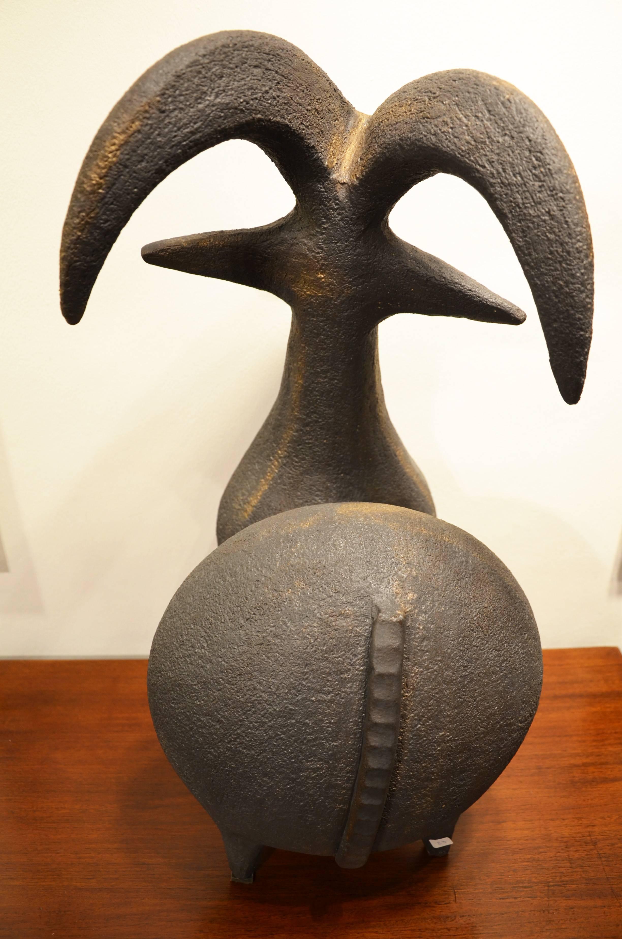 Beautiful Dominique Pouchain Goat Ceramic Sculpture In Excellent Condition For Sale In Megeve, FR
