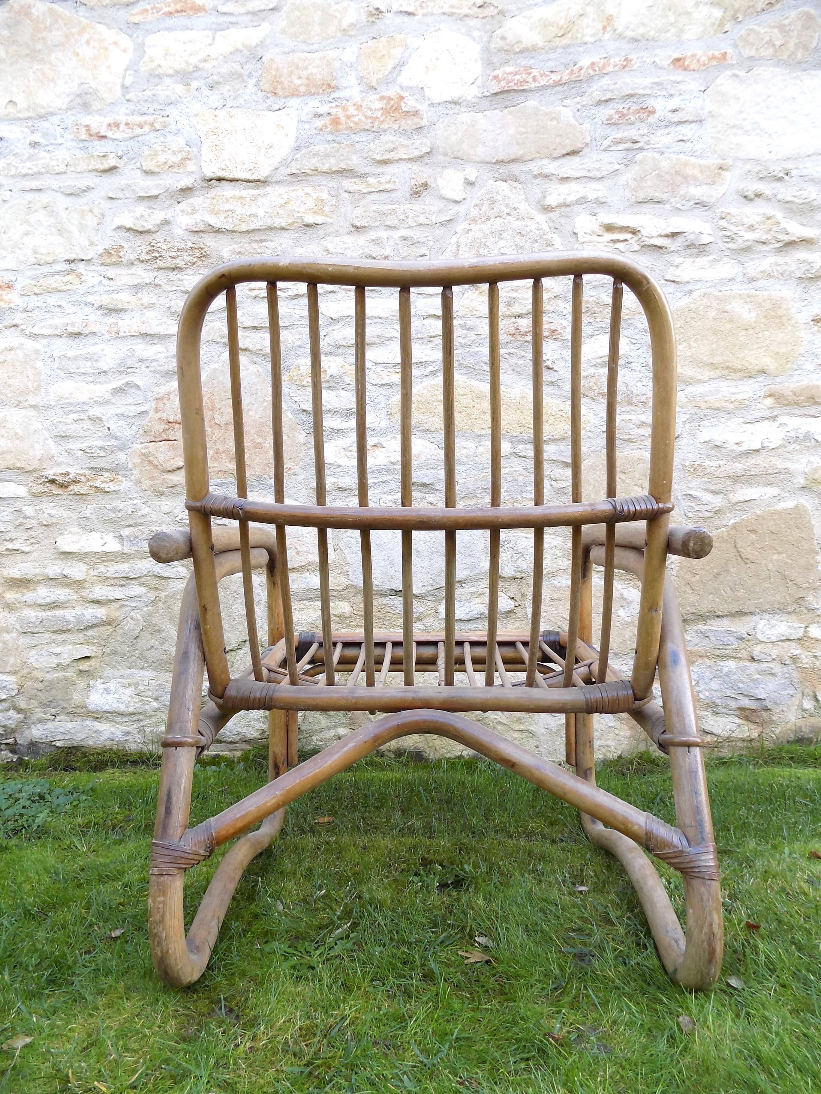 Mid-20th Century Beautiful Pair of Wicker Armchair by Audoux Minet, circa 1960 For Sale