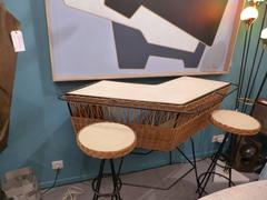 Fantastic Set of Italian Wicker Bar and Two Stools, circa 1960